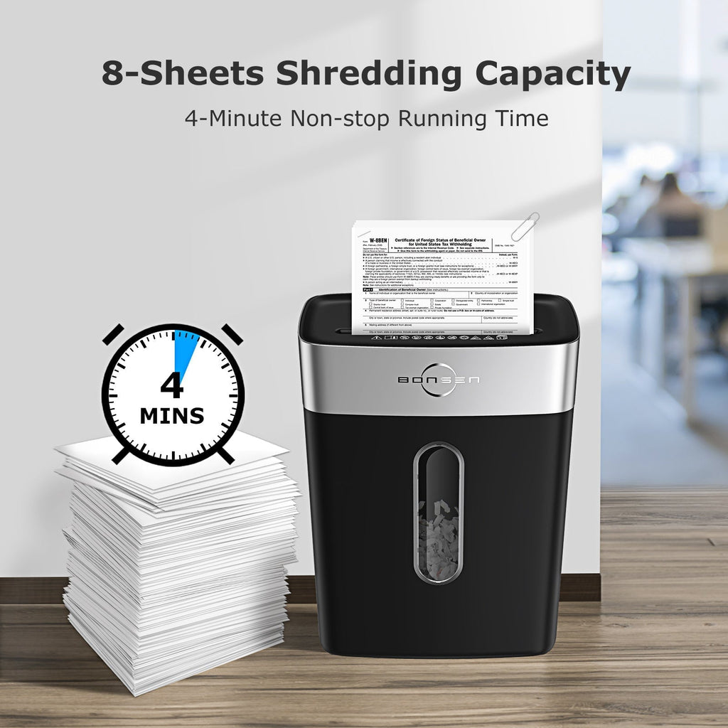 Bonsen Shredder for Home Office, 8-Sheet P4 High Security  Crosscut Shredder, 4 Gallons Bin