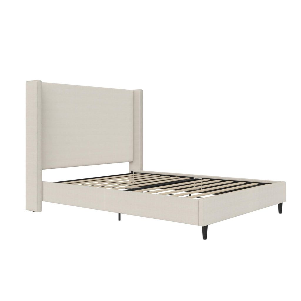 DHP Eveline Upholstered Platform Bed Frame with High Wingback Headboard, Queen, Textured Ivory Canvas