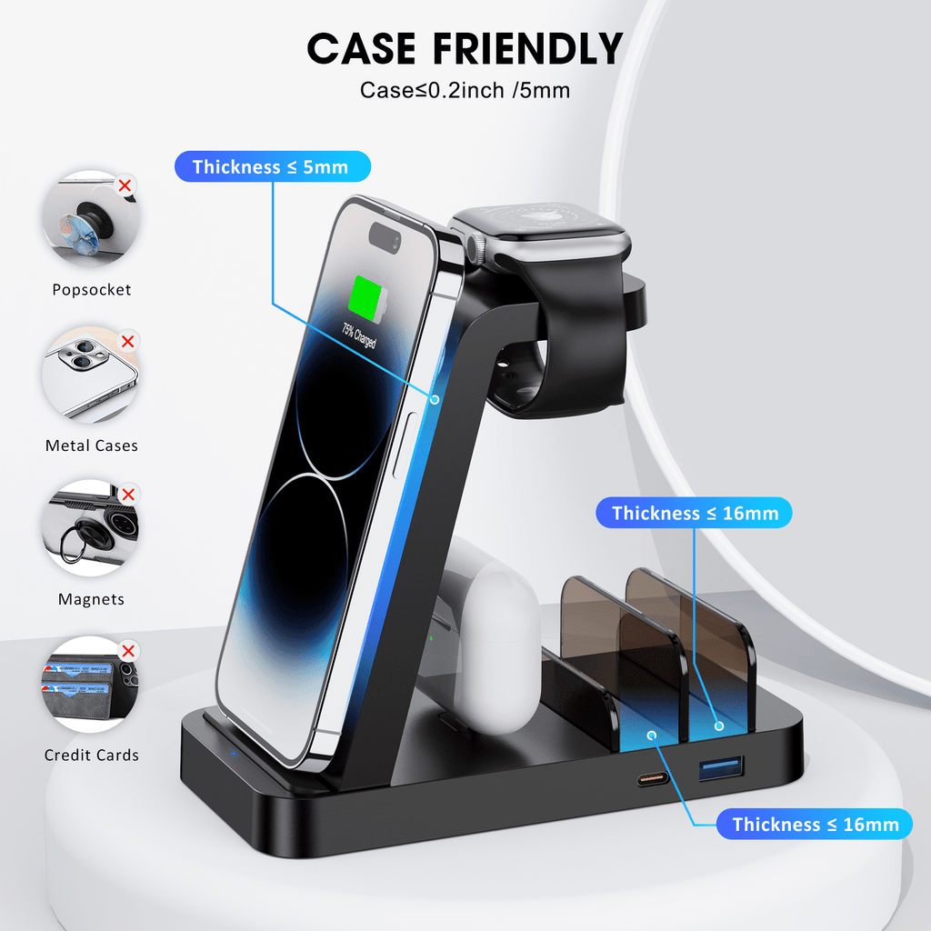 Wireless Charger for iPhone: Charging Station for Multiple Devices Apple - Fast Charging Dock for iPhone 14/13/12 X Pro Max/Tablets/iPad/Airpods, Wireless Watch Charger for iWatch Ultra (Black)