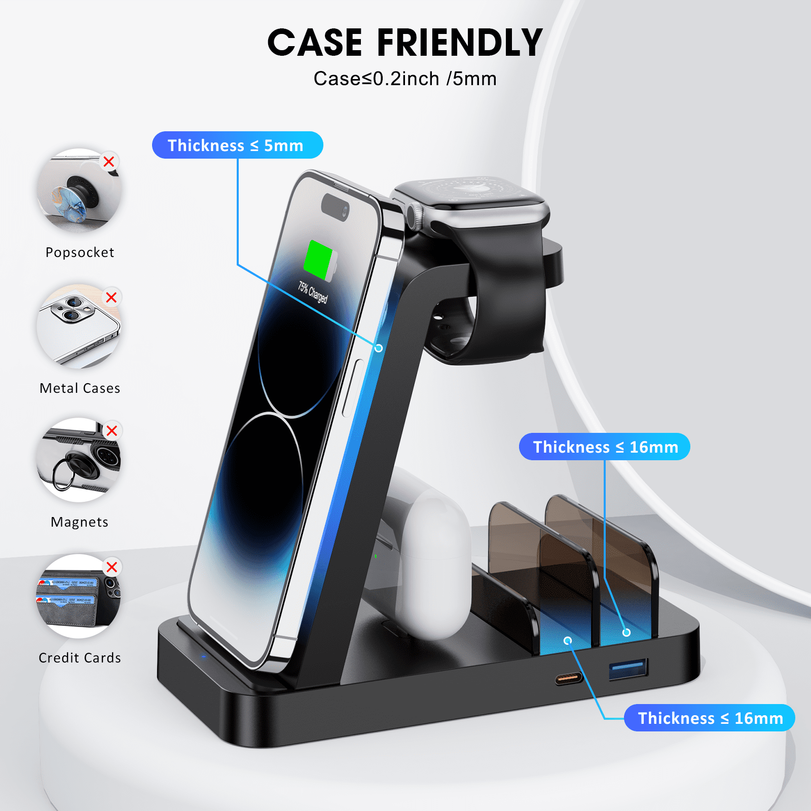 Wireless Charger for iPhone: Charging Station for Multiple Devices Apple - Fast Charging Dock for iPhone 14/13/12 X Pro Max/Tablets/iPad/Airpods, Wireless Watch Charger for iWatch Ultra (Black)