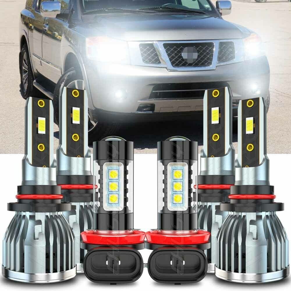 For Nissan Armada 2011-2015 9005 HB3 9006 HB4 LED Headlight Bulbs High Low Beam, 200W 6000LM 6000K Bright White, 6 Pack
