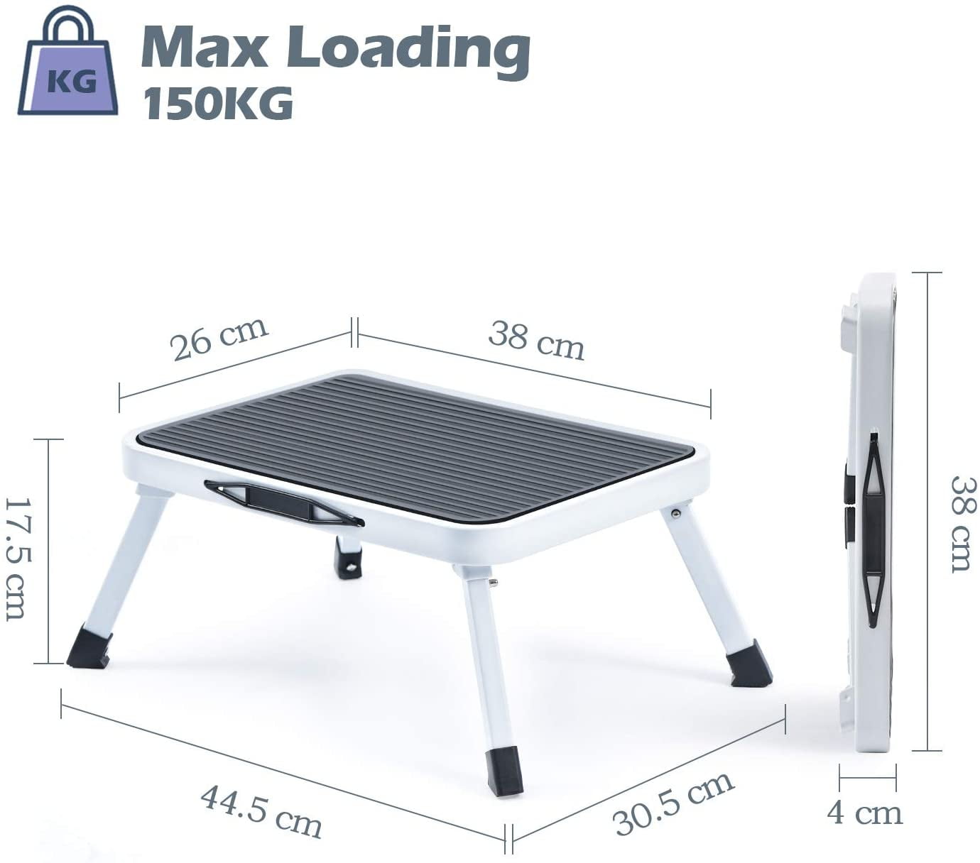 Kingrack Folding Step Stool for Adults, Non-Slip One Step Ladder, Collapsible Stool, Lightweight Foot Stool Up to 330 lbs