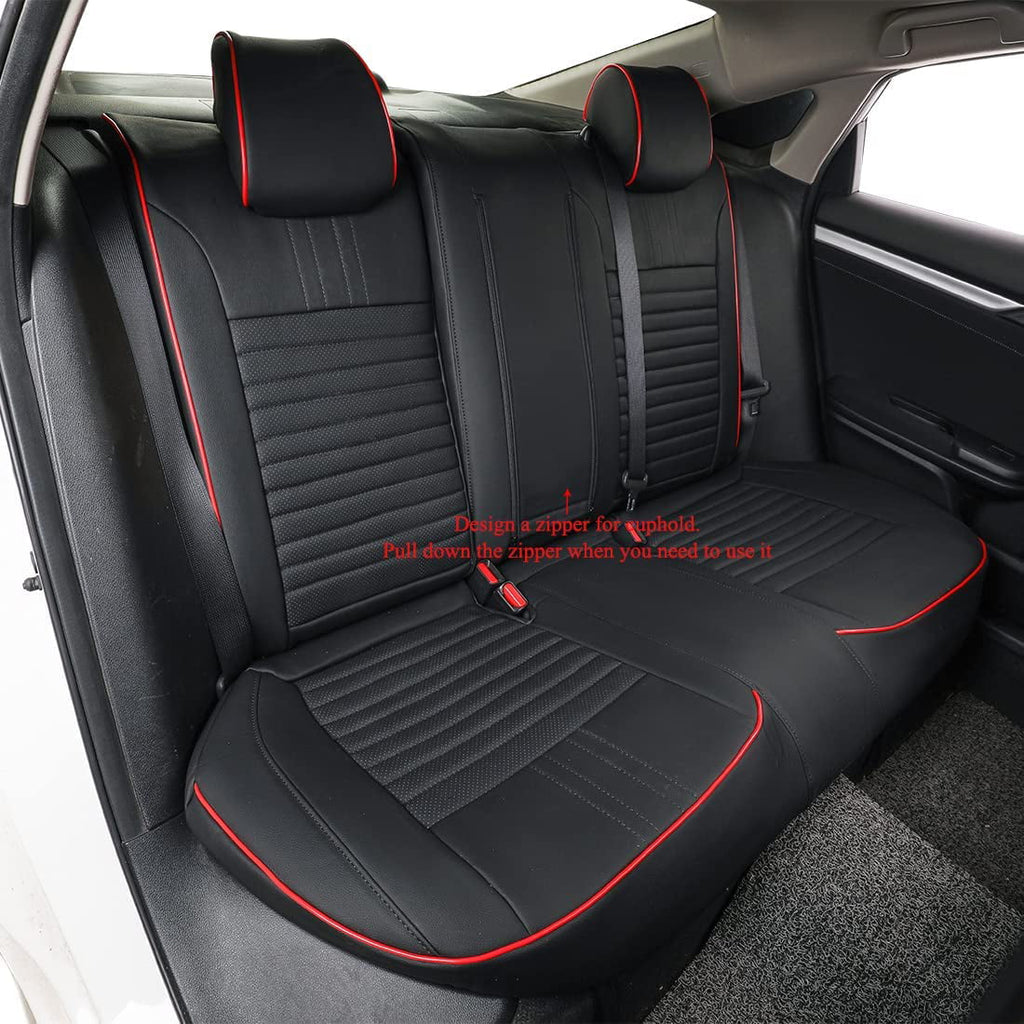 EKR Custom Car Seat Covers Auto Seat Covers for Select Honda Civic Hatchback EX,Sport Touring,EX-L 2016 2017 2018 2019 2020 2021 - Leatherette (Black with Red Trim)
