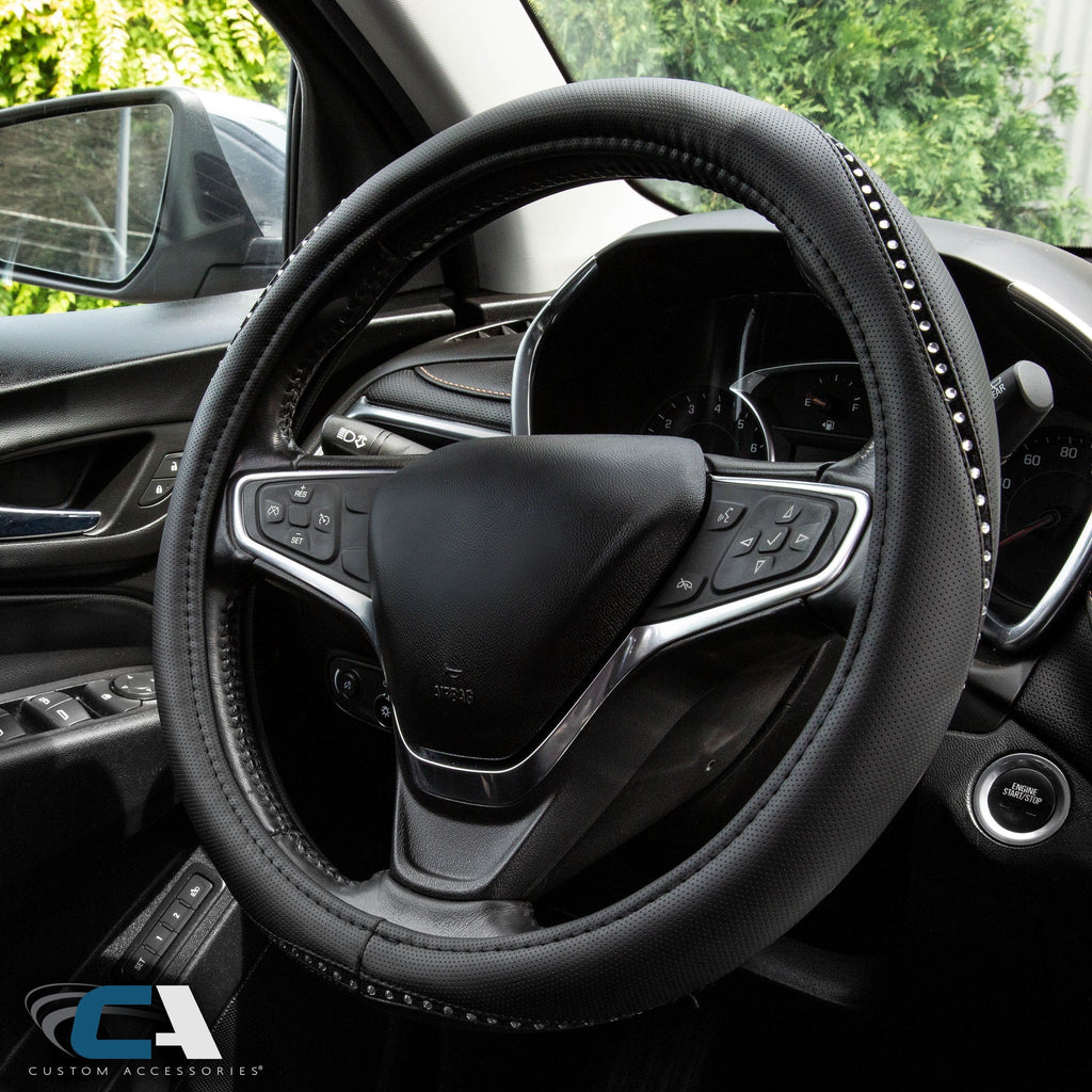 Custom Accessories Black Steering Wheel Cover with White Bling Accent