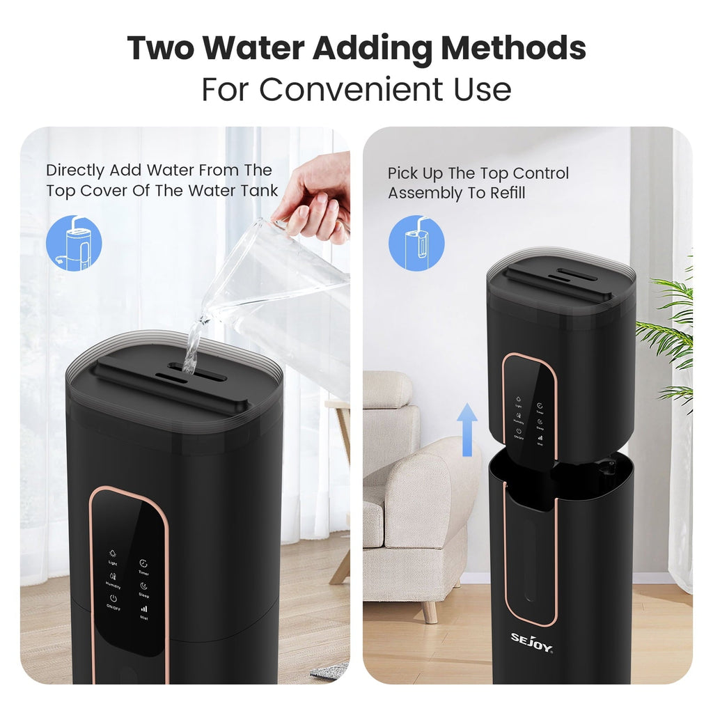 Sejoy Humidifiers for Bedroom Large Room Home，2.1GAL/8L Top Fill Floor Ultrasonic Humidifiers with 3 Mist Speed,Remote,Quiet Humidification for Plants and Baby Infant,Black