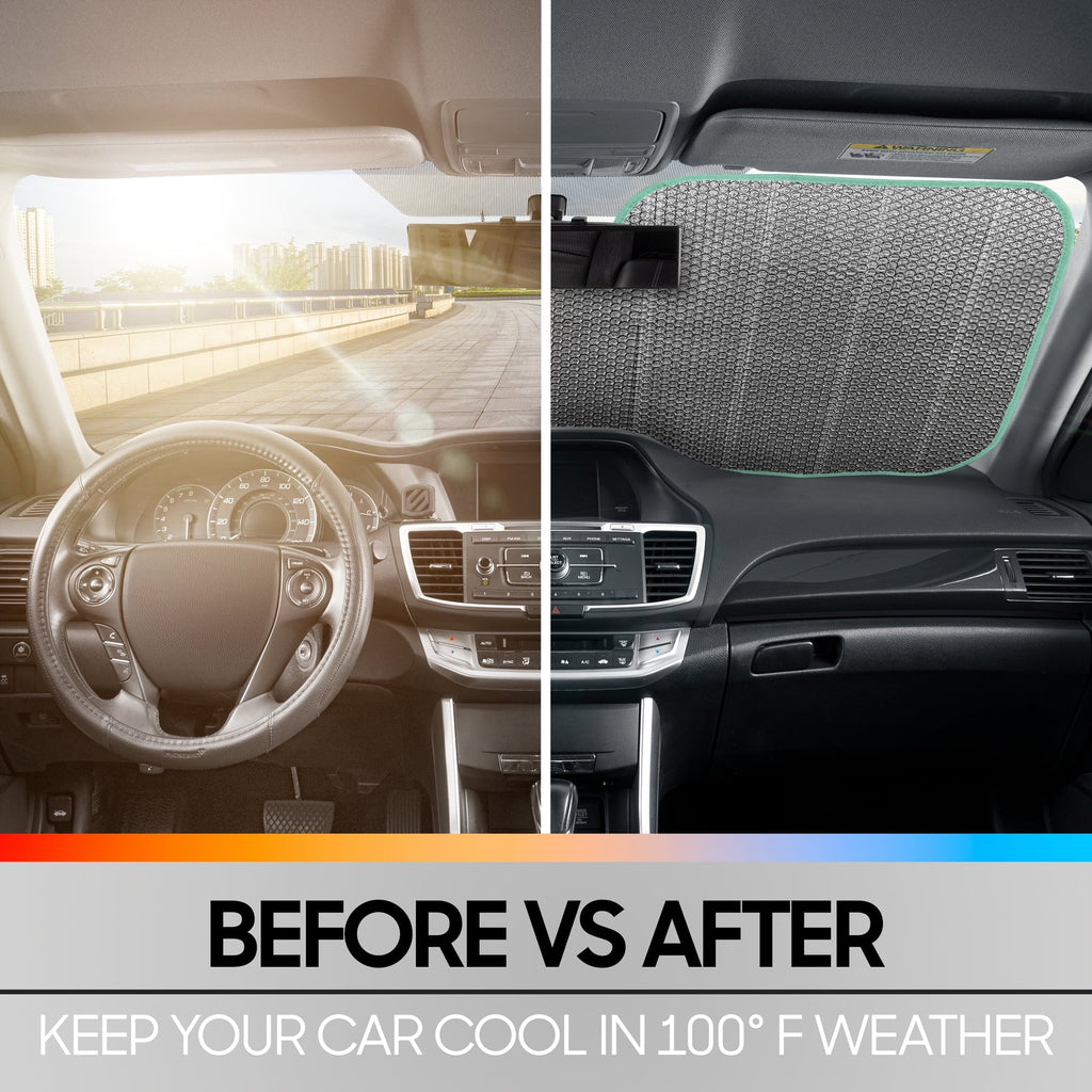 Iridescent Matte White Front Windshield Sunshade-Accordion Folding Shade-Blocks UV Rays- 58 x 27"in