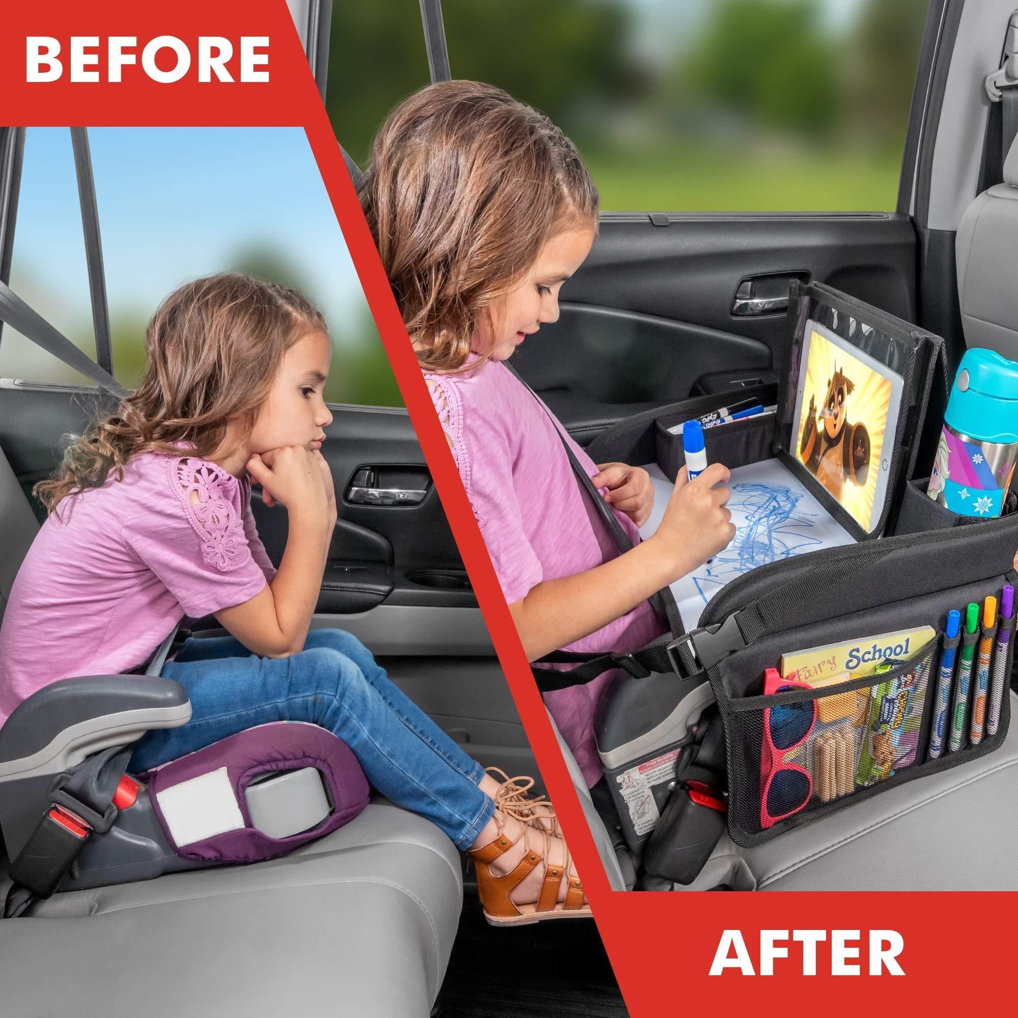 Lusso Gear | Kids Travel Activity Tray | For Car, Airplane, Booster Seat | Dry Erase Board, Displays Tablet, Storage Pockets | Black