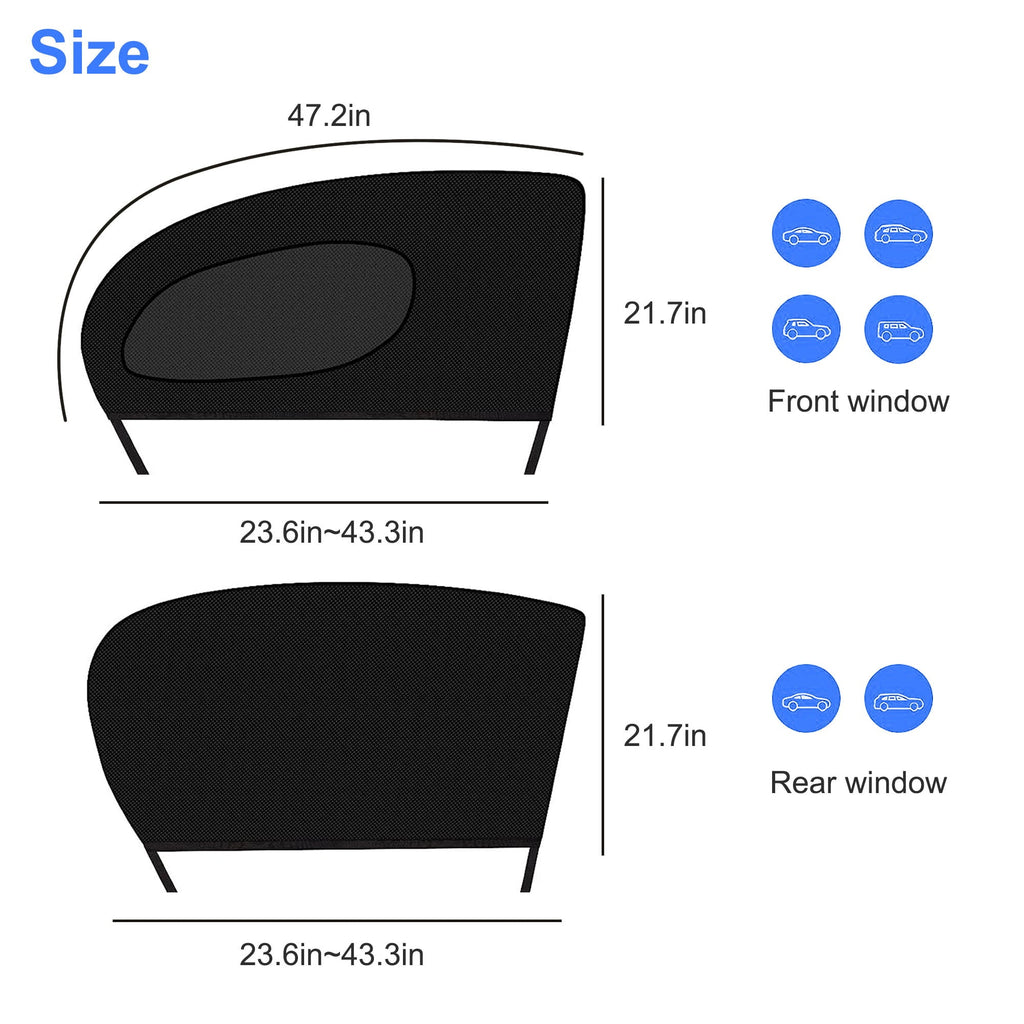 TSV 4Pcs Car Window Sun Shade, Universal Car Window Screens, Breathable Mesh Sun Visor Shades Protect from UV Rays, Sun Glare