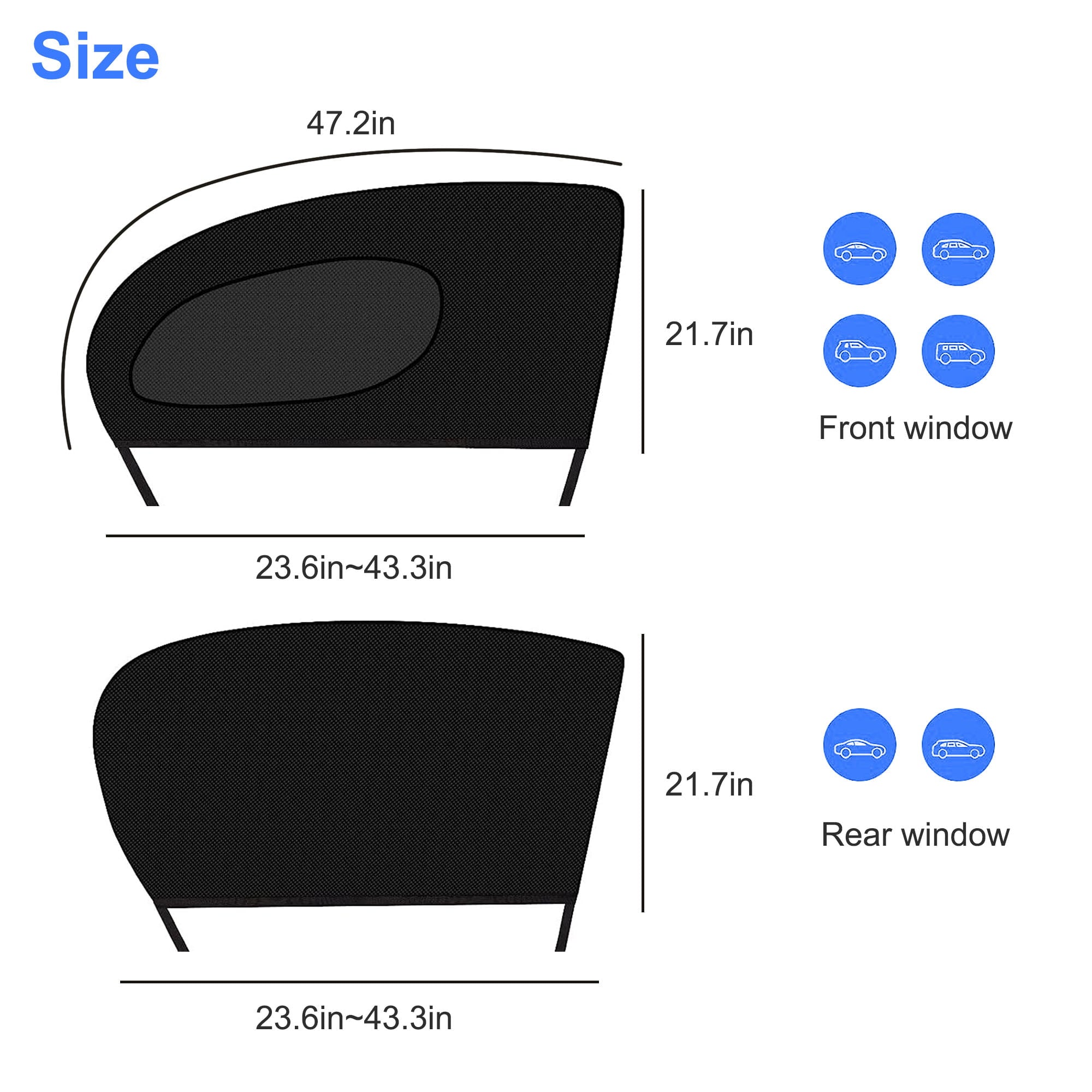 TSV 4Pcs Car Window Sun Shade, Universal Car Window Screens, Breathable Mesh Sun Visor Shades Protect from UV Rays, Sun Glare