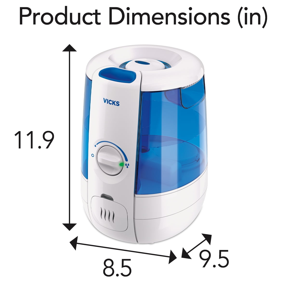 Vicks 1.2 Gallon Cool Relief Filter Free Ultrasonic Humidifier, VUL600, 400 sq. ft