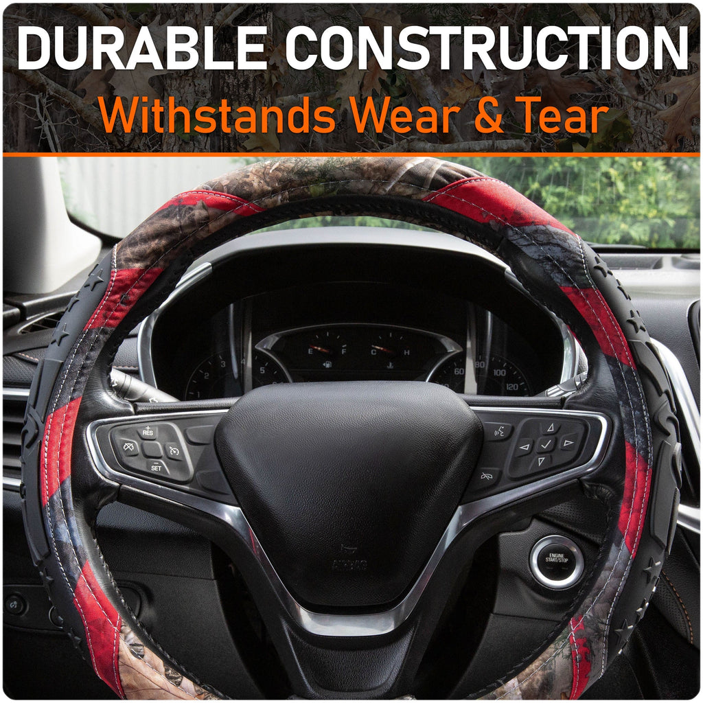 TrueTimber Kanati Freedom Steering Wheel Cover, Anti Slip & Odor Free, Car, Truck, SUV Accessories, Universal Fit 14.5” – 15.5”, Auto, Camouflage and Red