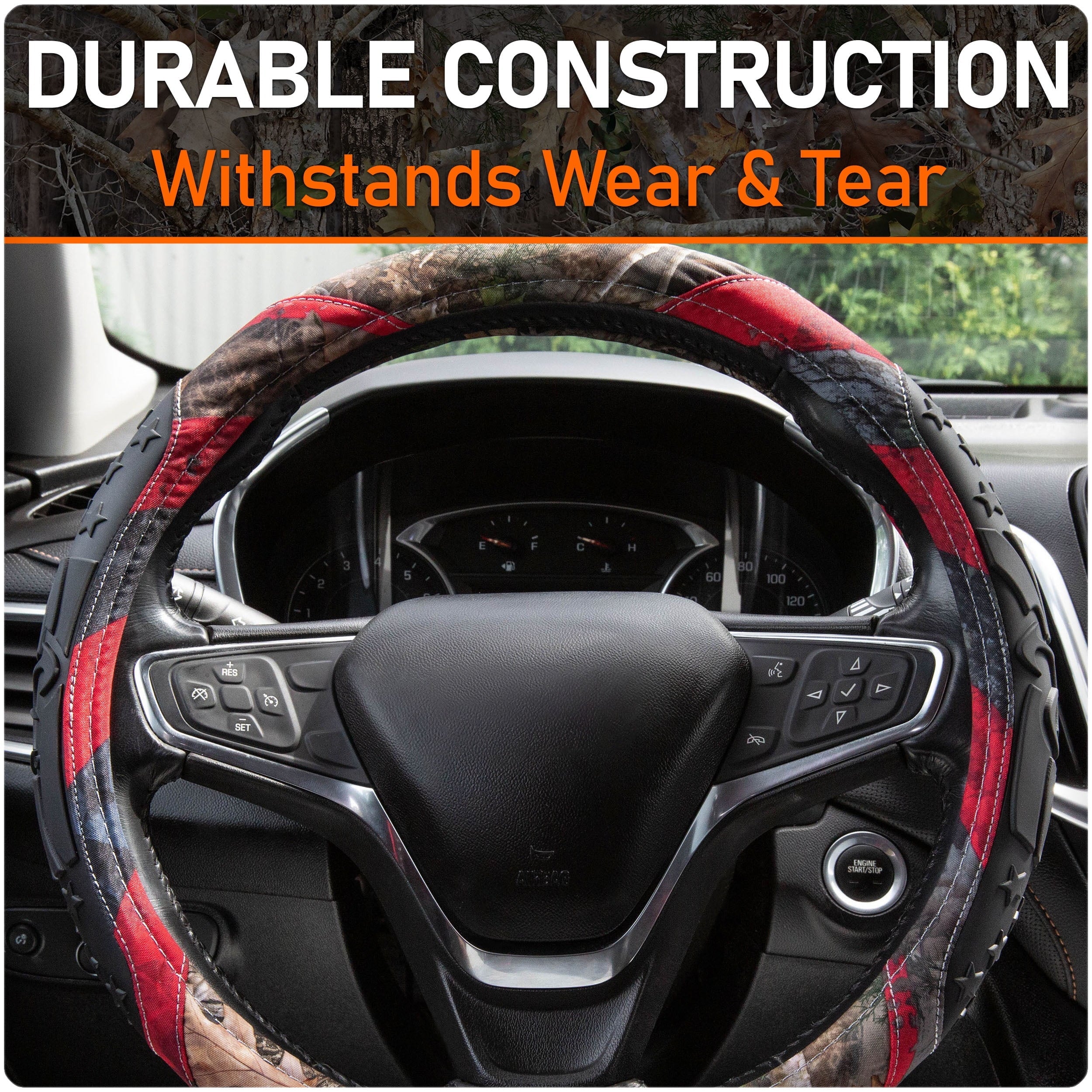 TrueTimber Kanati Freedom Steering Wheel Cover, Anti Slip & Odor Free, Car, Truck, SUV Accessories, Universal Fit 14.5” – 15.5”, Auto, Camouflage and Red