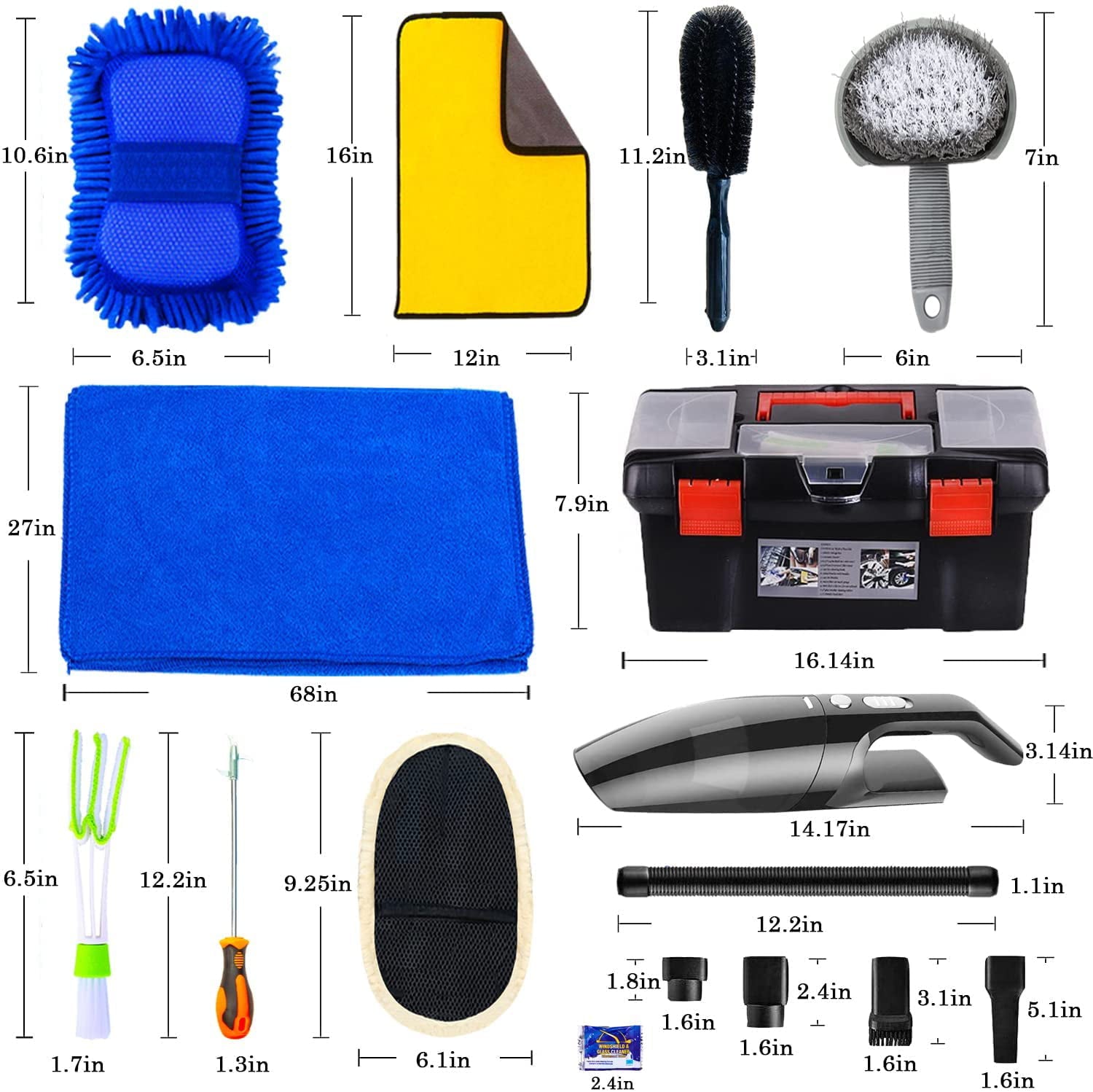 YILAIRIOU Car Cleaning Kit-Car Interior Detailing Kit High Power Handheld Vacuum-Supplies Built for the Perfect Car Wash Kit with Microfiber Sponge and Towels Tire Brush