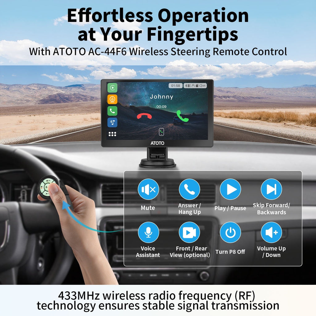 ATOTO 7inch QLED P8 Wireless Apple CarPlay & Wireless Android Auto Bluetooth Portable Car Stereo with Remote Control,Aux/FM Output GPS Navigation