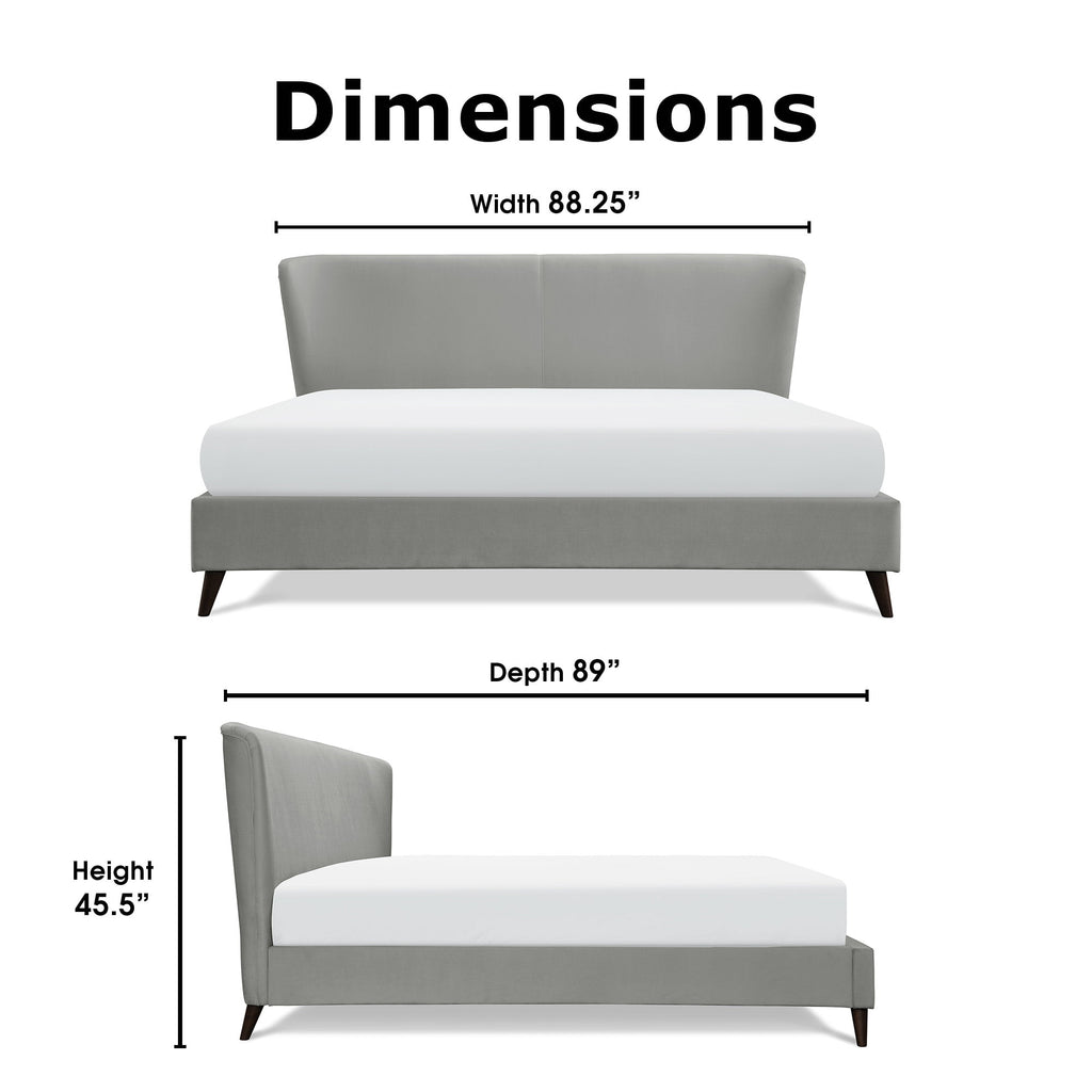 Adore Decor Adele Velvet Upholstered King Size Bed Frame with Winged Headboard, Gray