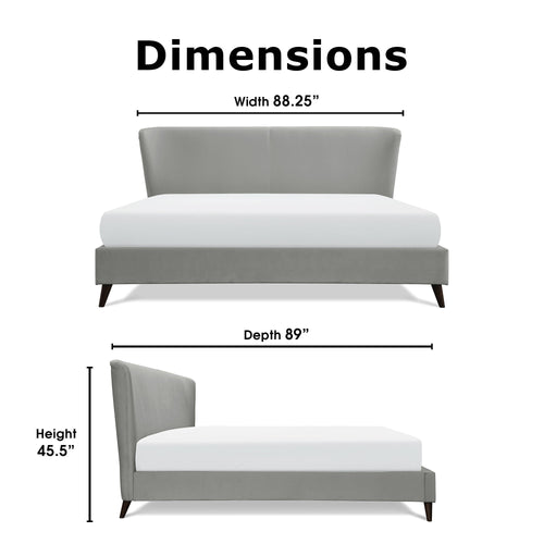 Adore Decor Adele Velvet Upholstered King Size Bed Frame with Winged Headboard, Gray
