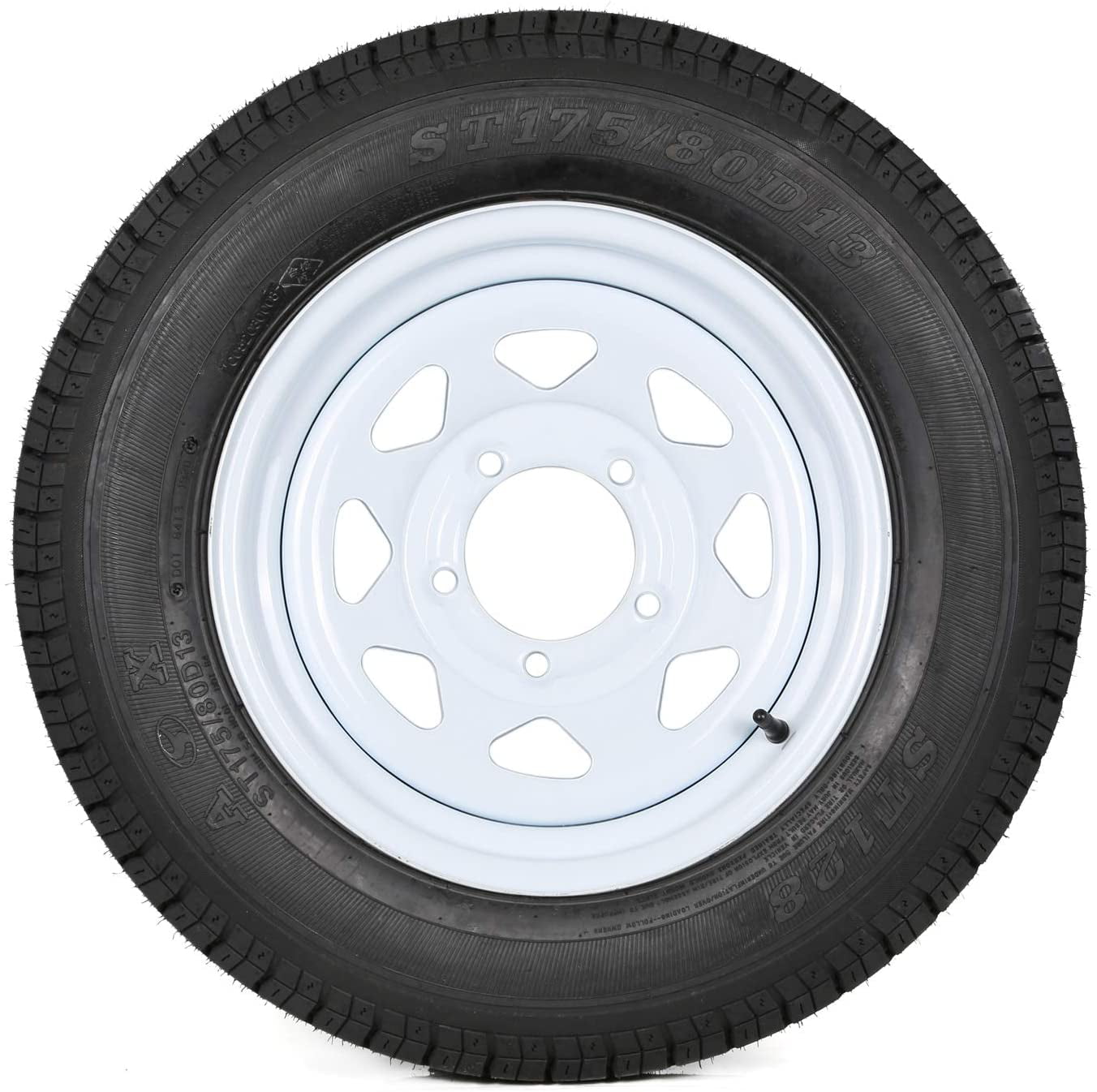 WEIZE ST175/80D13 Trailer Tires With 13" White Wheel - 5 on 4-1/2 - Load Range C, 6PLY, Set Of 2