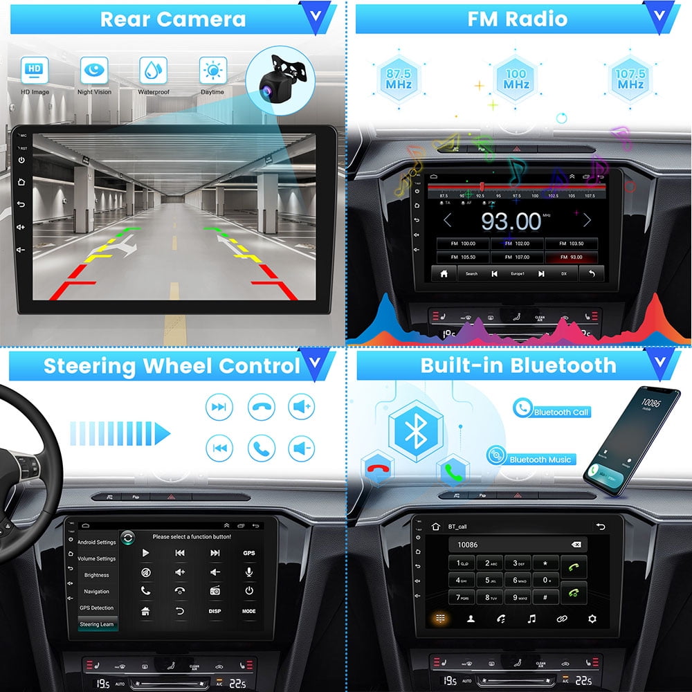 Podofo 1+16G Double DIN 9'' Touchscreen Car Stereo Radio Wireless Carplay Android Auto Mirror Link Android 11 HD 1080P WIFI GPS FM Bluetooth, AHD Backup Camera