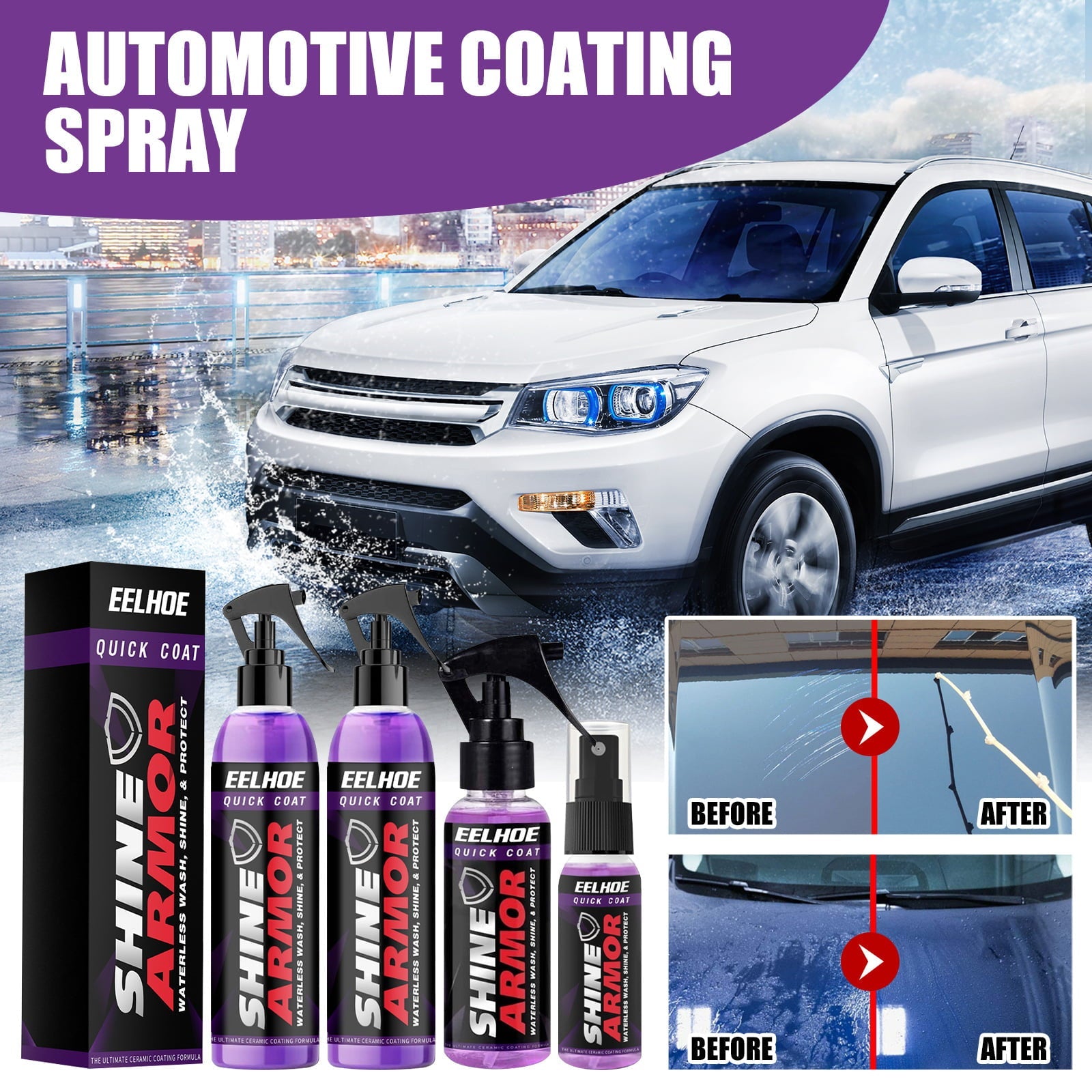 EELHOE Shine Armor Ceramic Coating Fortify Quick Coat Car Wax Polish Spray Waterless Wash & Wax Hydrophobic Top Coat Polish & Polymer Paint Sealant Detail Protection 3.4 Fl Oz