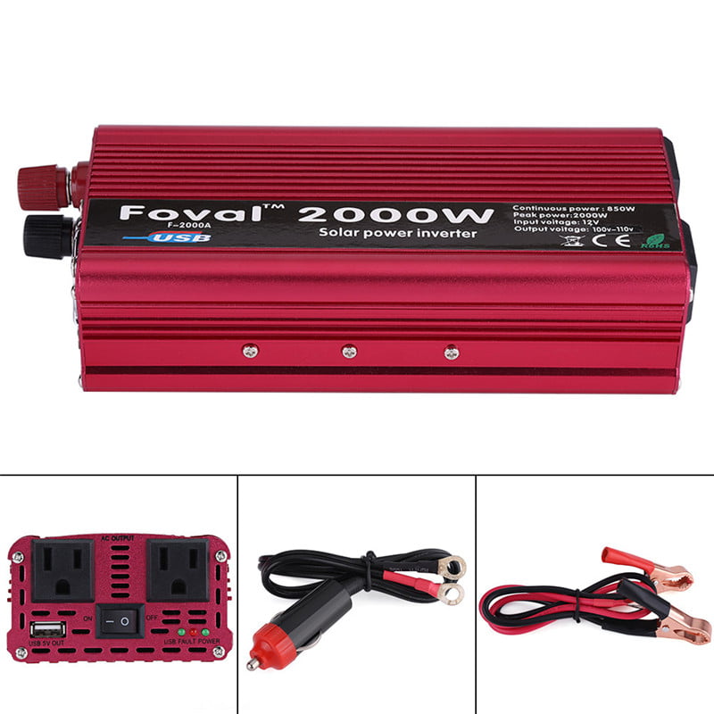 Power Inverter,2000W DC 12V to AC 110V Power Inverter Converter W/ Dual Outlets for Home Car Outdoor Use