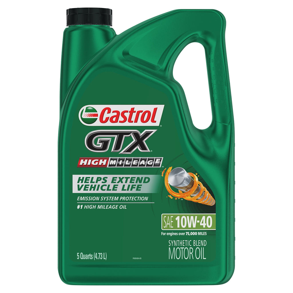 Castrol GTX High Mileage 10W-40 Synthetic Blend Motor Oil, 5 Quarts