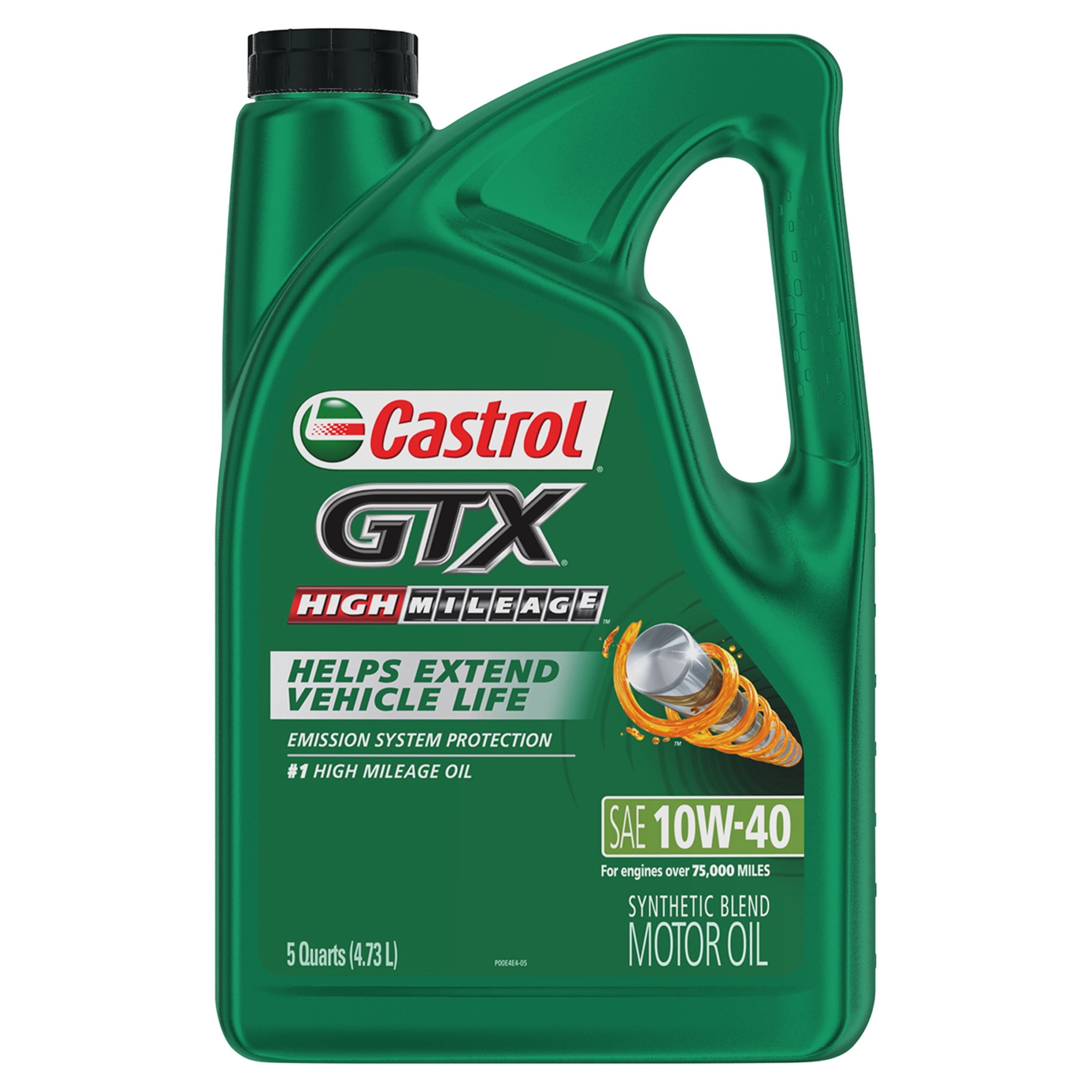 Castrol GTX High Mileage 10W-40 Synthetic Blend Motor Oil, 5 Quarts