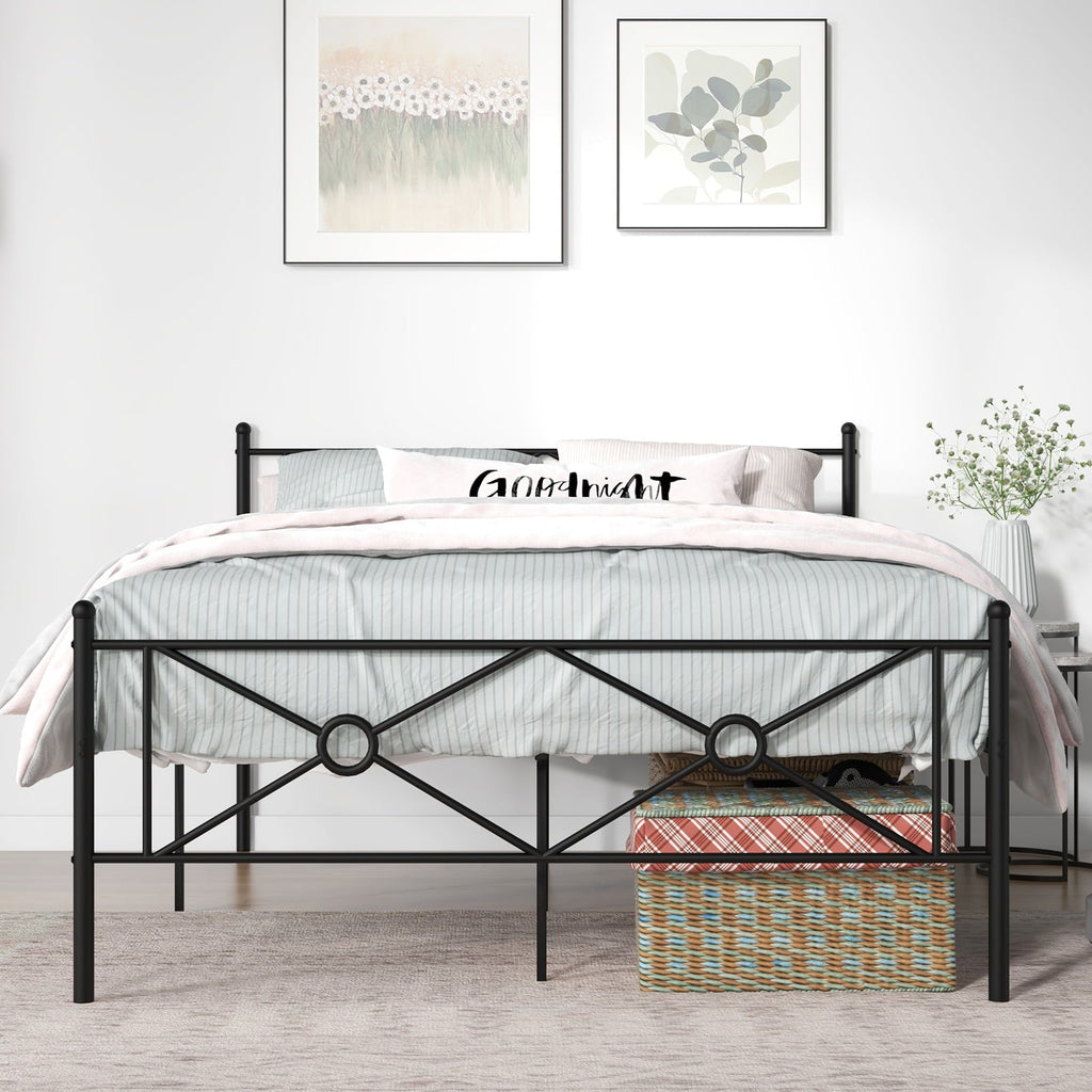 Infans Full Size Metal Platform Bed Frame w/ Headboard Mattress Foundation Black