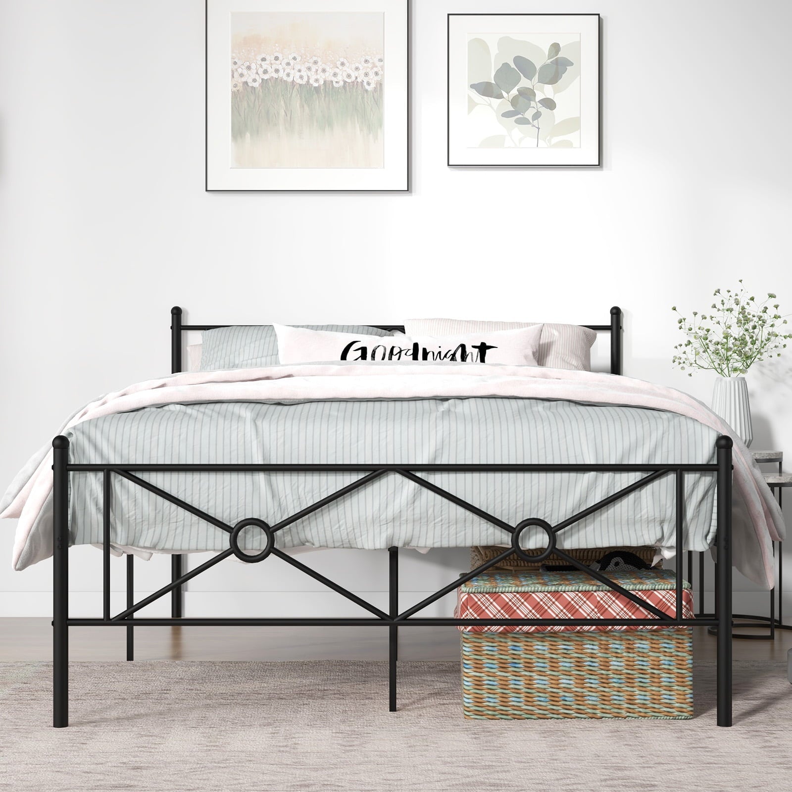 Infans Full Size Metal Platform Bed Frame w/ Headboard Mattress Foundation Black