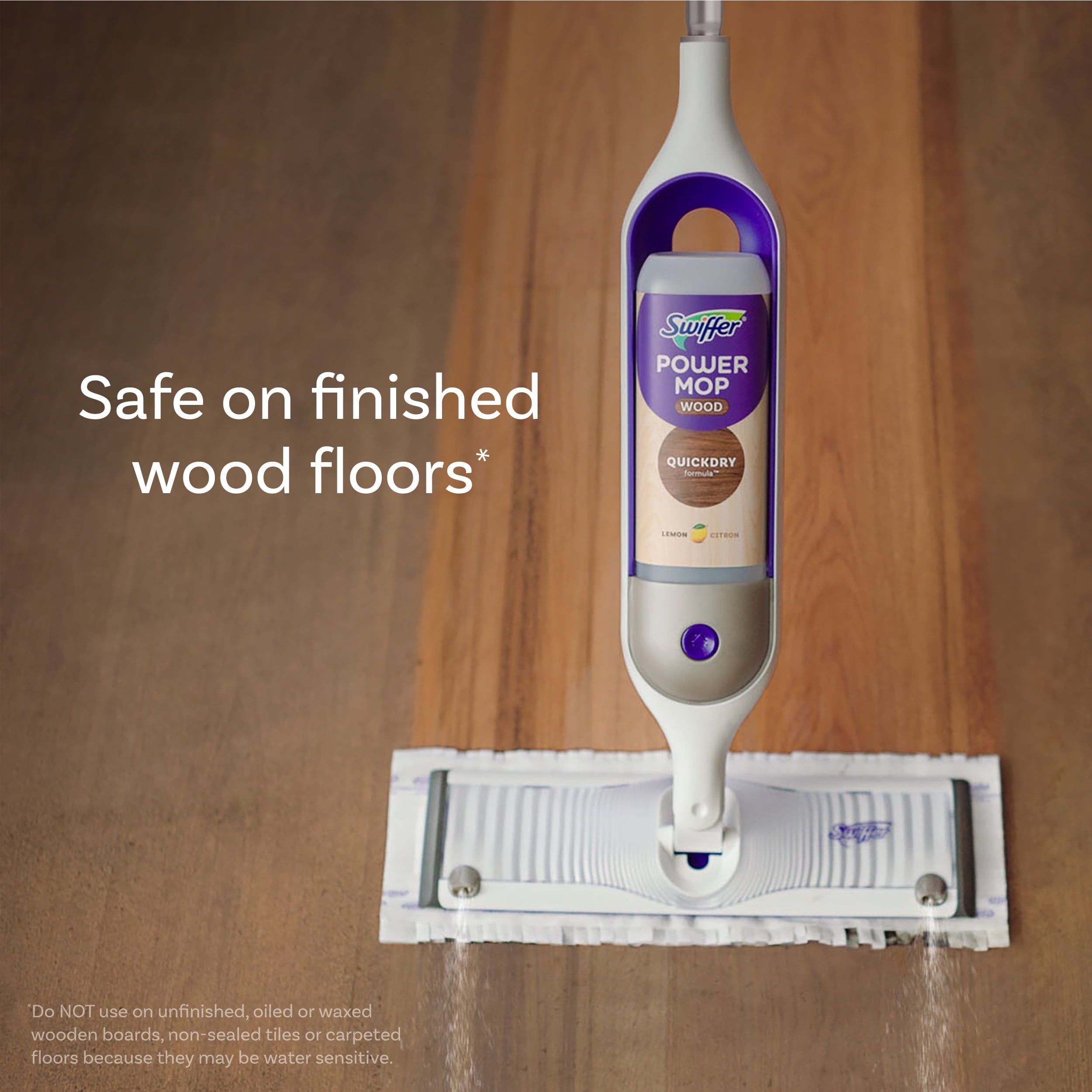 Swiffer PowerMop Wood Quick Dry Liquid Floor Cleaner Solution, Lemon, 25.4 oz, 2 Pack