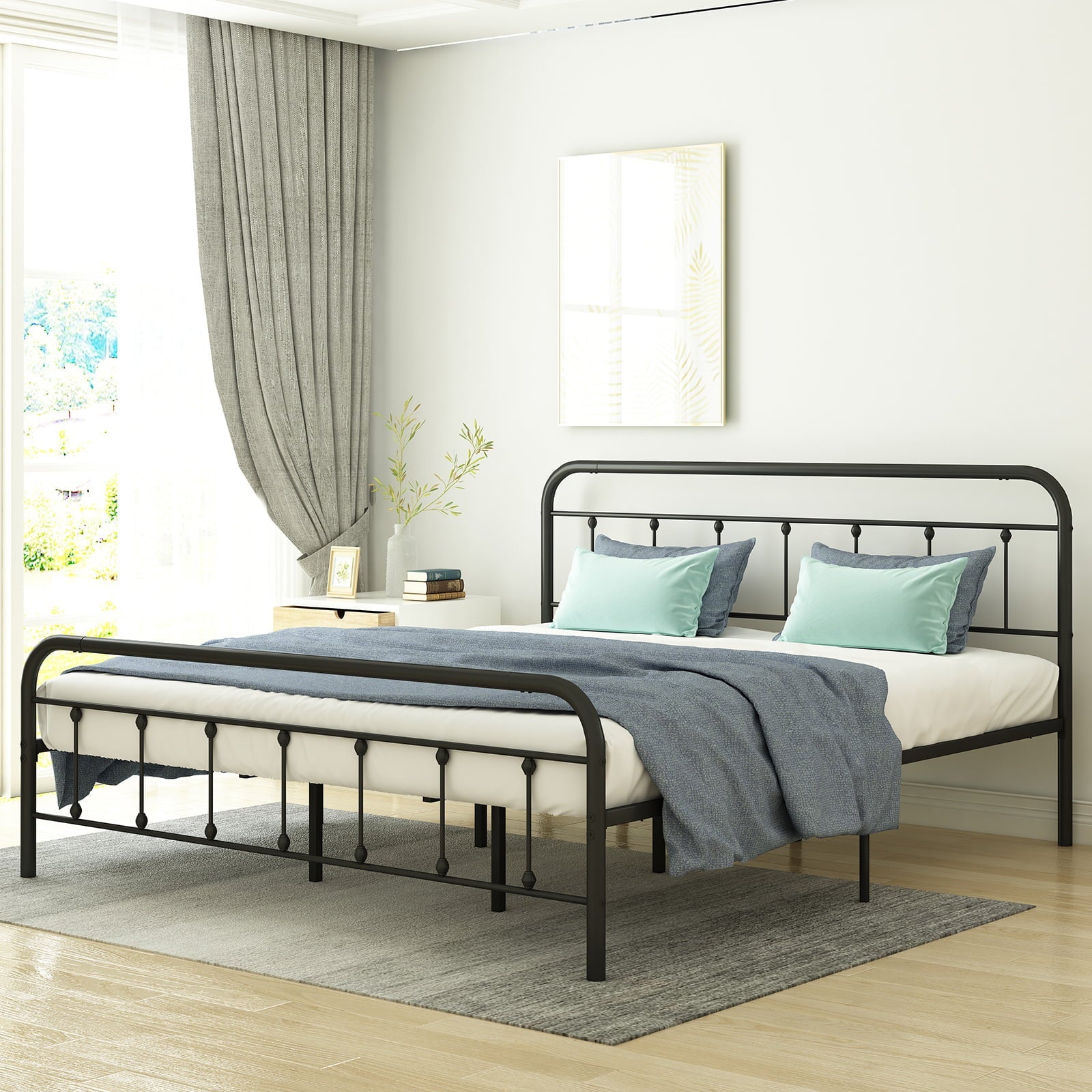 TABU California King Size Metal Bed Frame with Headboard & Footboard -Mattress Foundation - Easy Assembly - No Box Spring Needed - Cal King/Black