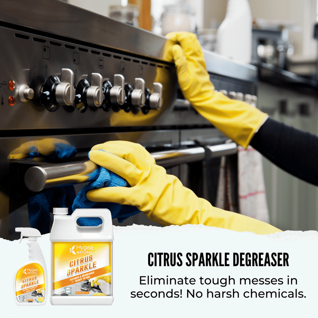 Citrus Sparkle Non-toxic Citrus Orange heavy duty Degreaser & All purpose cleaner by Hygea Natural- Pure Citrus Extracts & natural D-limonene- Removes grease, dirt, grime and more- 24 oz spray RTU