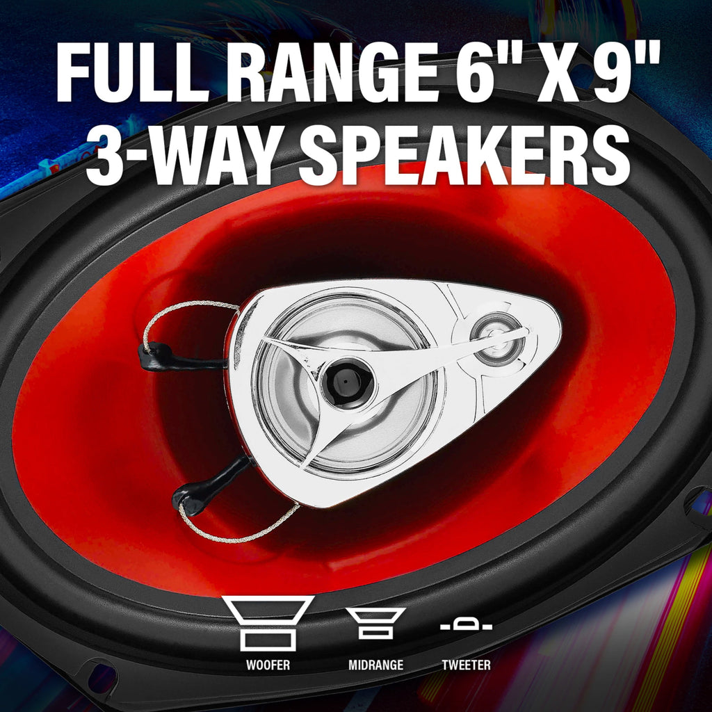 BOSS Audio Systems CH6930 Chaos Series 6 x 9 inch Car Stereo Door Speakers - 400 Watts Max, 3 Way, Full Range Audio, Tweeters, Coaxial, Sold in Pairs