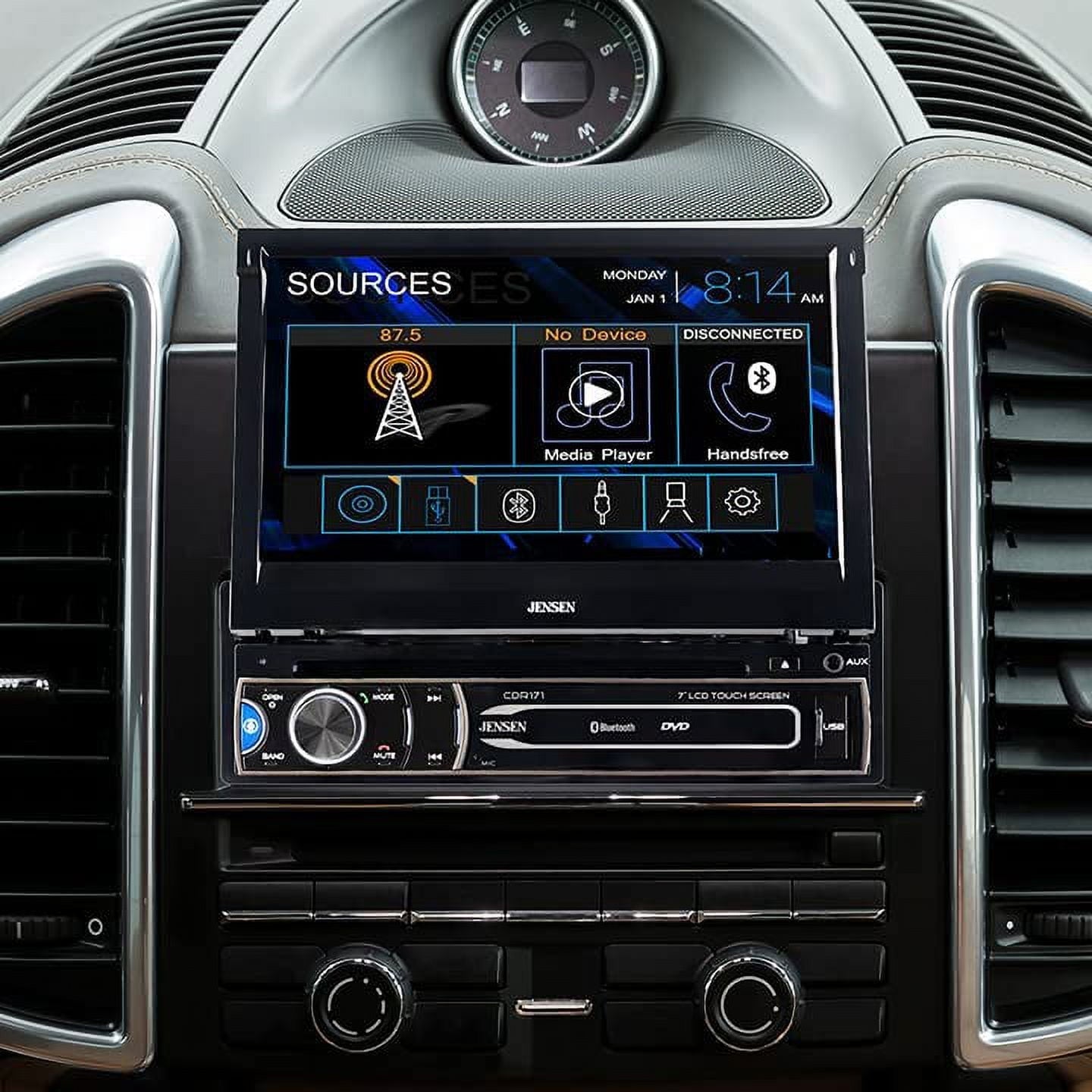 JENSEN CDR171 7 inch Single DIN Car Stereo Radio | AM/FM Motorized Flip Out LED Media Touch Screen