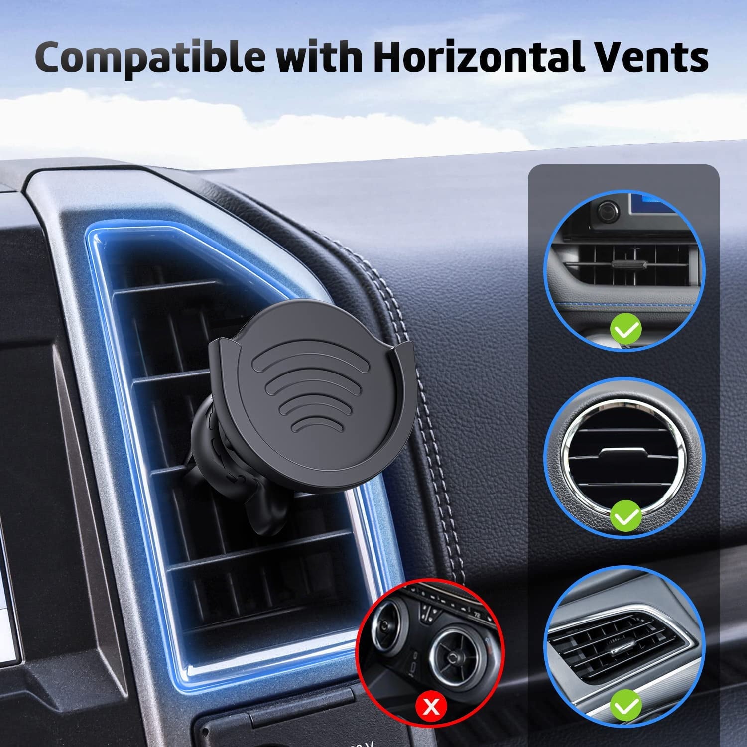Air Vent Phone Holder for Socket, pop-tech Vent Car Mount Silicone with Adjustable Clip for Collapsible Grip Black