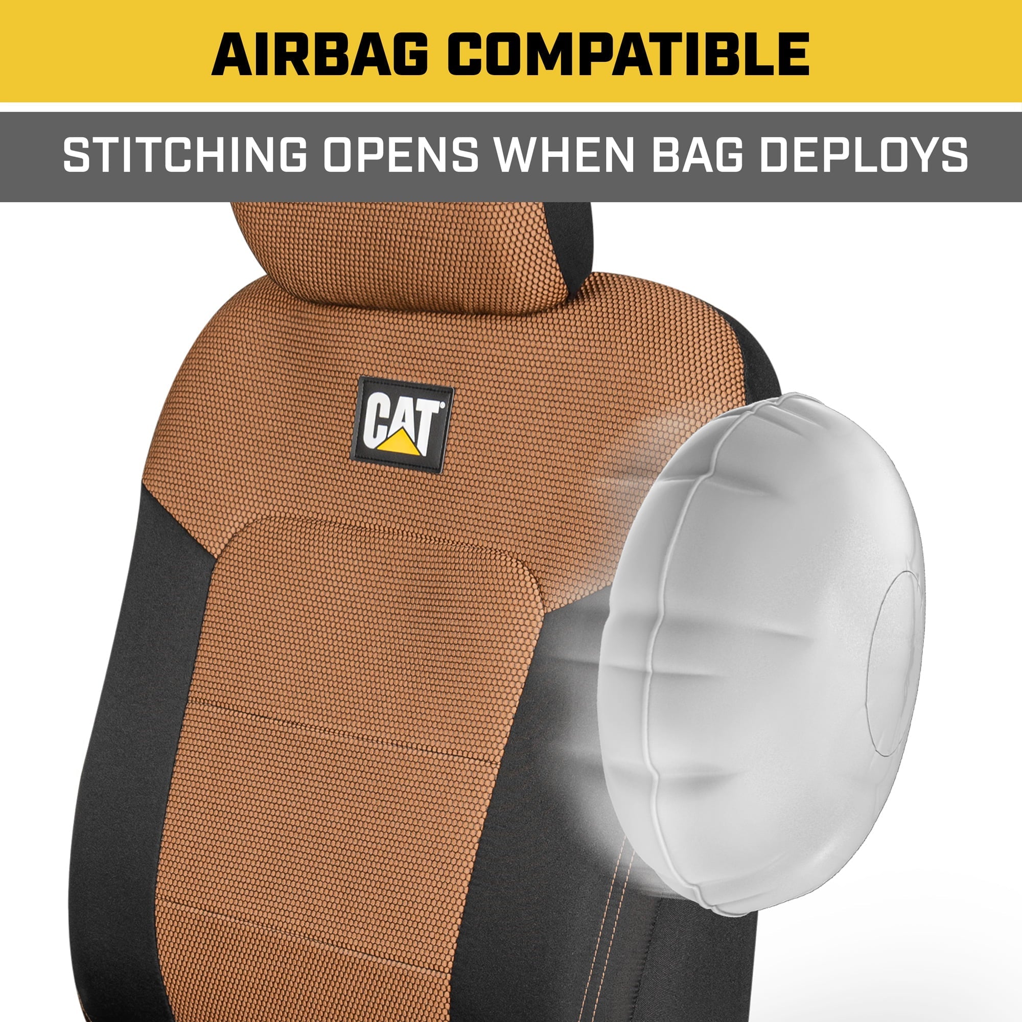 Caterpillar MeshFlex Automotive Seat Covers for Cars Trucks and SUVs (Set of 2) – Beige Car Seat Covers for Front Seats, Truck Seat Protectors with Comfortable Mesh Back, Auto Interior Covers