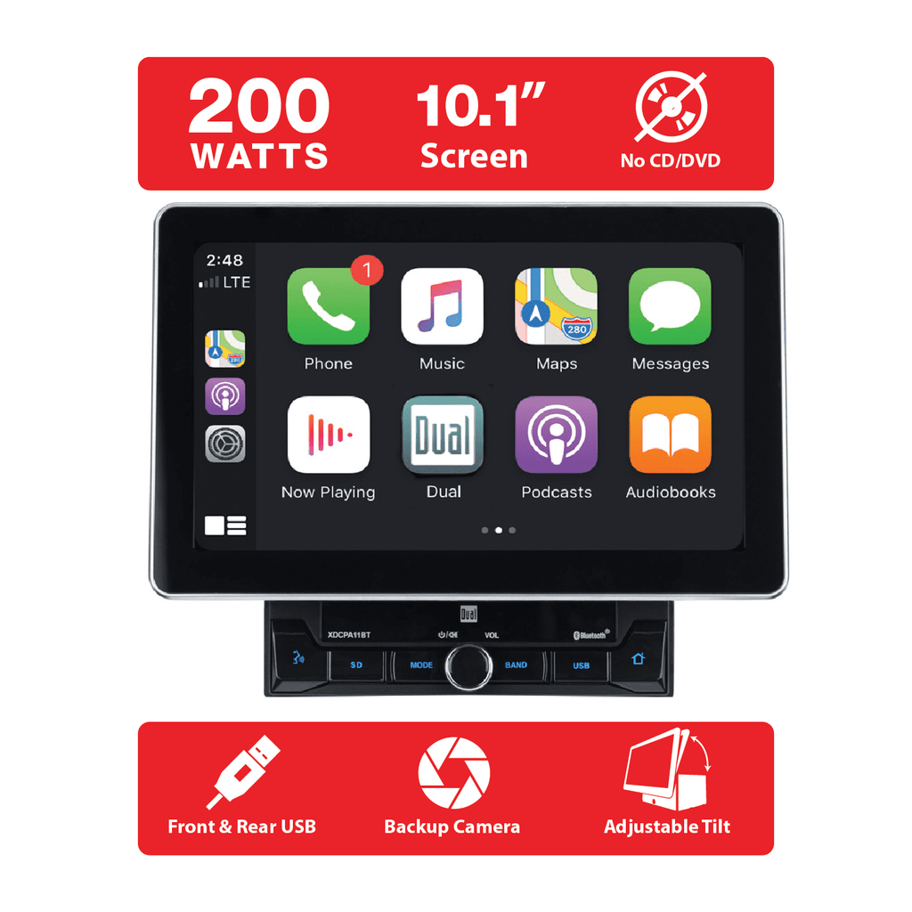 Dual Electronics XDCPA11BT 10.1 Inch, Car Stereo Head Unit, Double DIN Certified Apple CarPlay Android Auto with Bluetooth