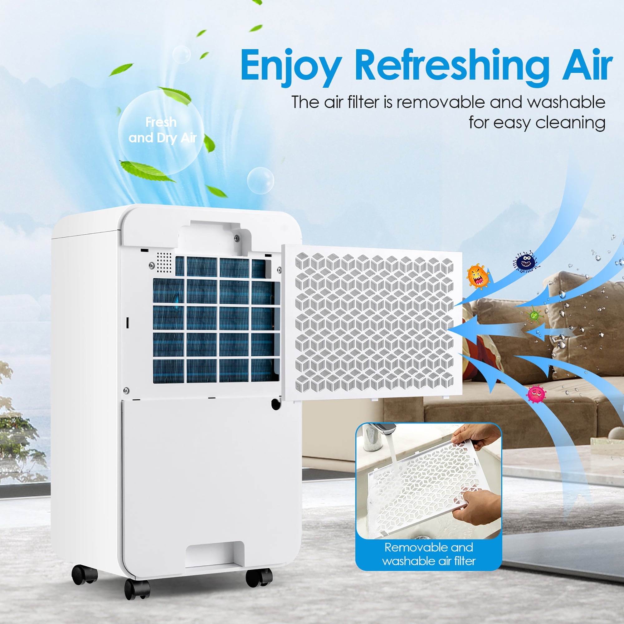 Costway 32 Pints 2000 Sq. Ft Dehumidifier for Home & Basements w/3-Color Digital Display