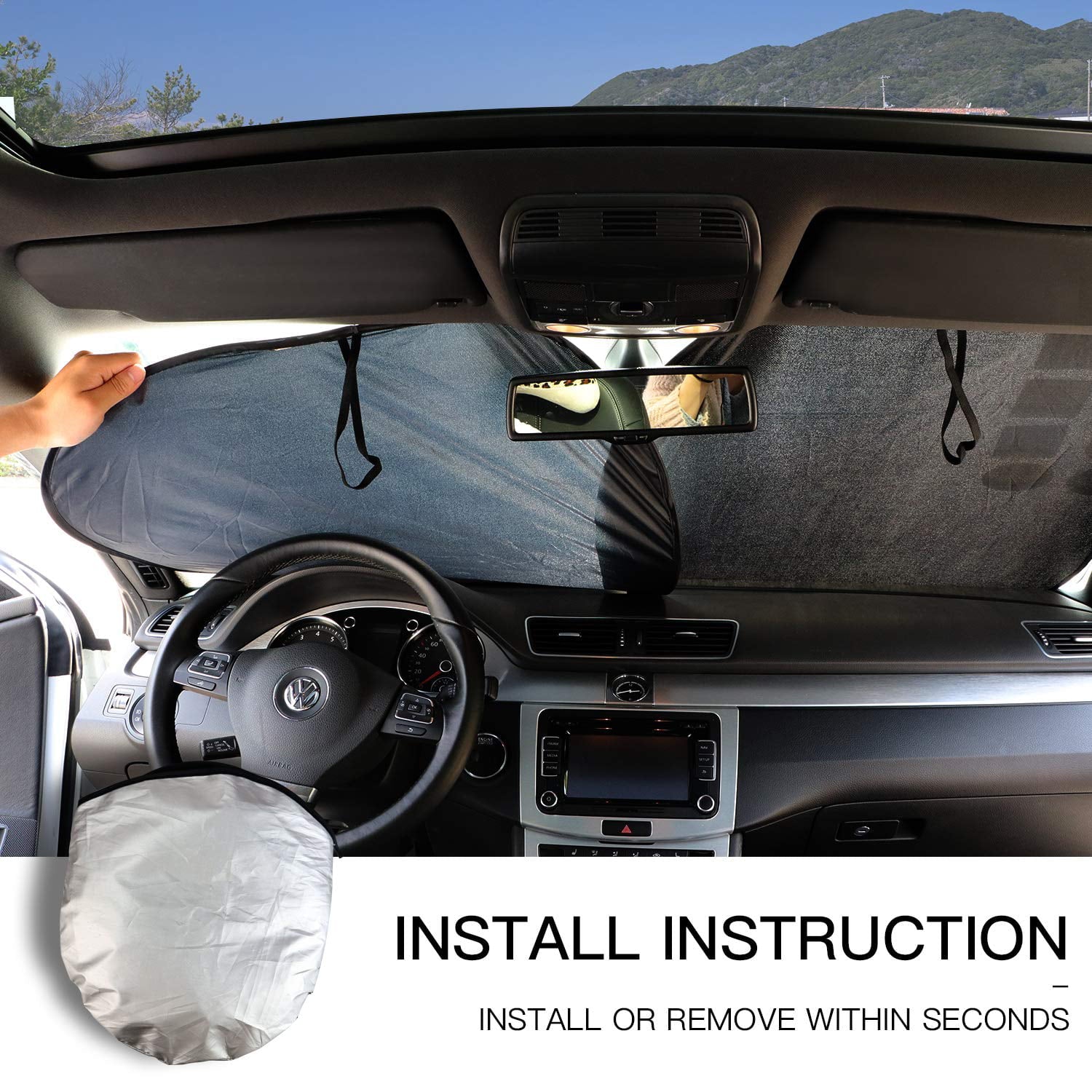 Coolmade Windshield Sun Shade Foldable Car Front Window Sunshade for Most Sedans SUV Truck (Universal Fit), 2-Piece
