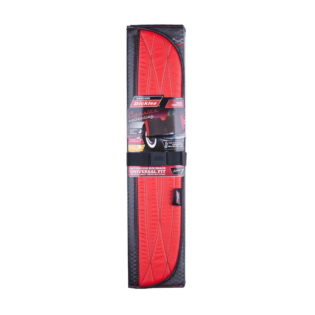 Genuine Dickies Classics Retro Pinstripes Accordion Auto Sunshade, Red, 40807WDI