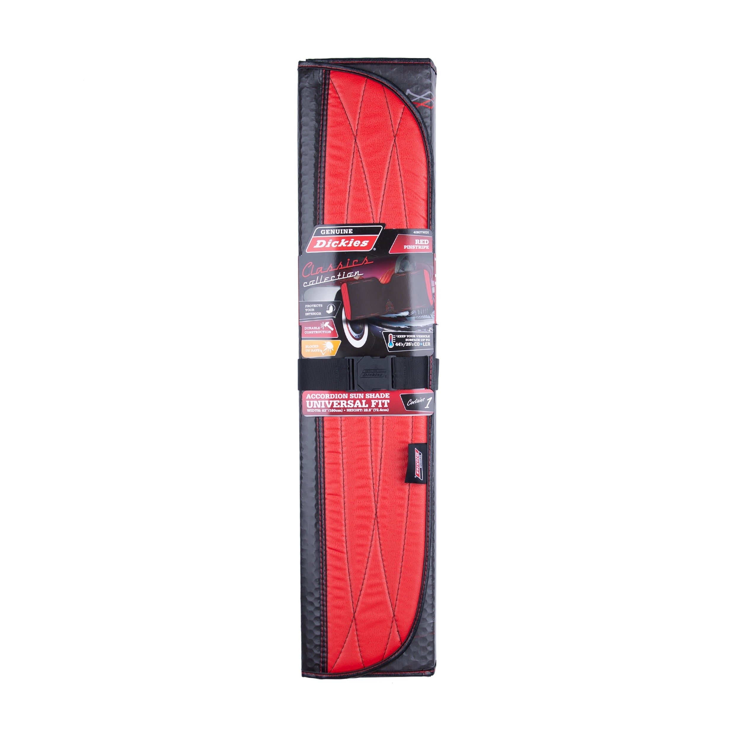Genuine Dickies Classics Retro Pinstripes Accordion Auto Sunshade, Red, 40807WDI