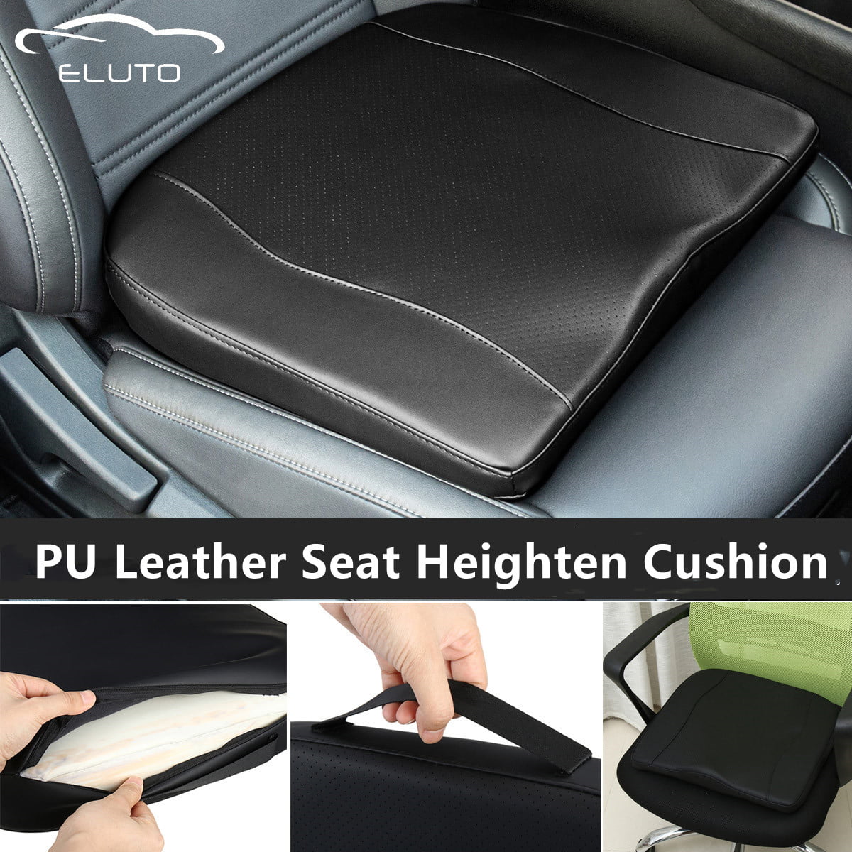 ELUTO High-Density Memory Foam Seat Cushion, Ergonomic Design for Office, Car, & Home Use with Waterproof & Non-Slip Features (Black)
