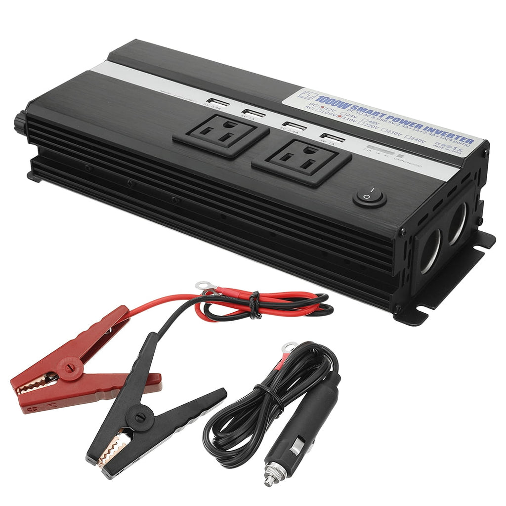 1000W Power Inverter 12V to 110VAC US Outlet 2.4A USB Port  Indicate Black