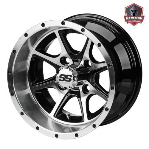 12" Azusa Machined Black Golf Cart Wheels and Tires Combo (215/40-12) Set of 4