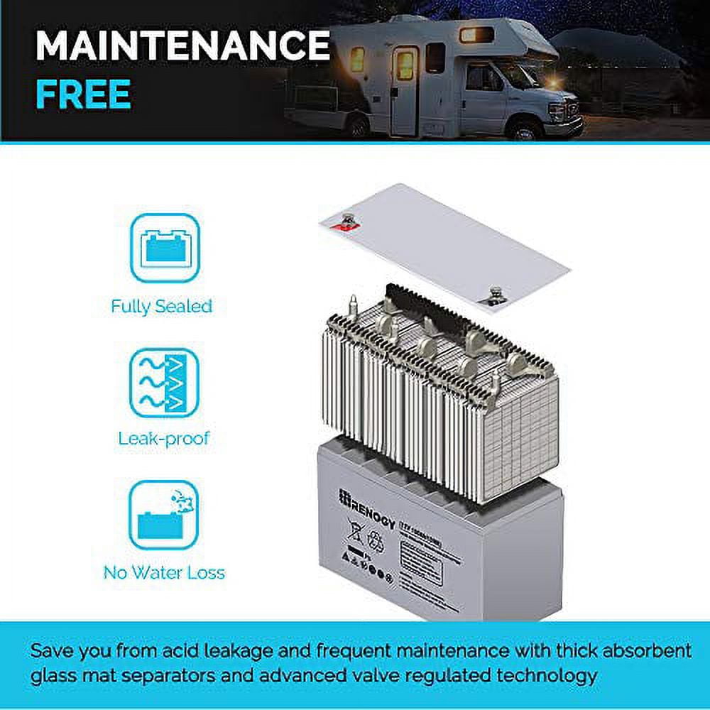 Renogy 12V 100Ah Deep Cycle AGM Battery w/Battery Box for RV, Solar Marine and Off-grid Applications