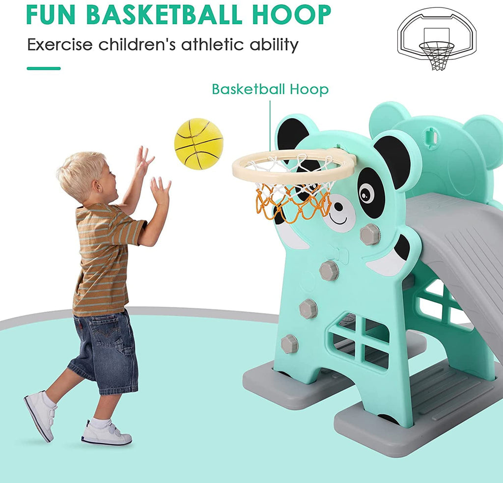 Arlopu Sturdy Kids Slide, Plastic Toddler First Slide Climber Set Indoor Outdoor Playground Toy with Basketball Hoop and Ball