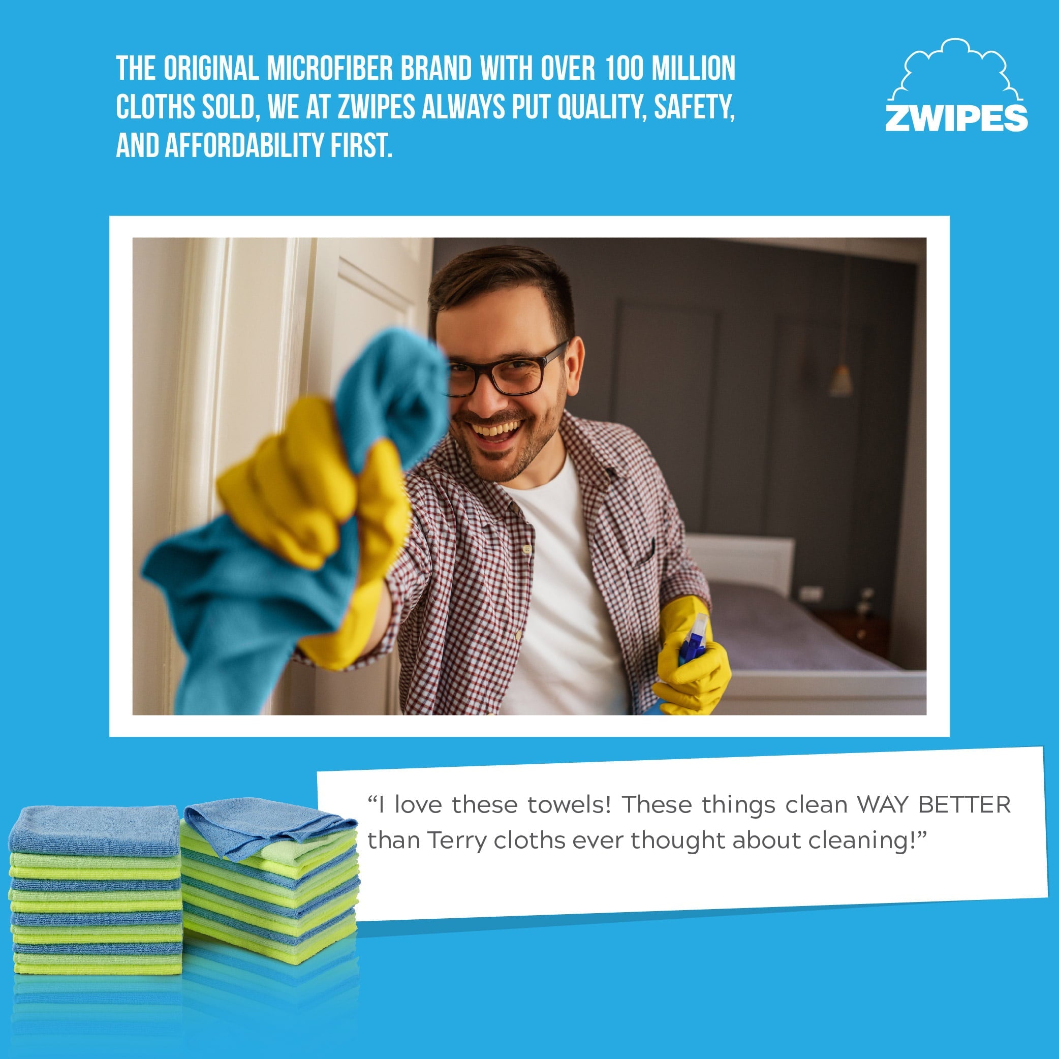Zwipes Microfiber Cleaning Cloths, Multicolor, 12 Pack