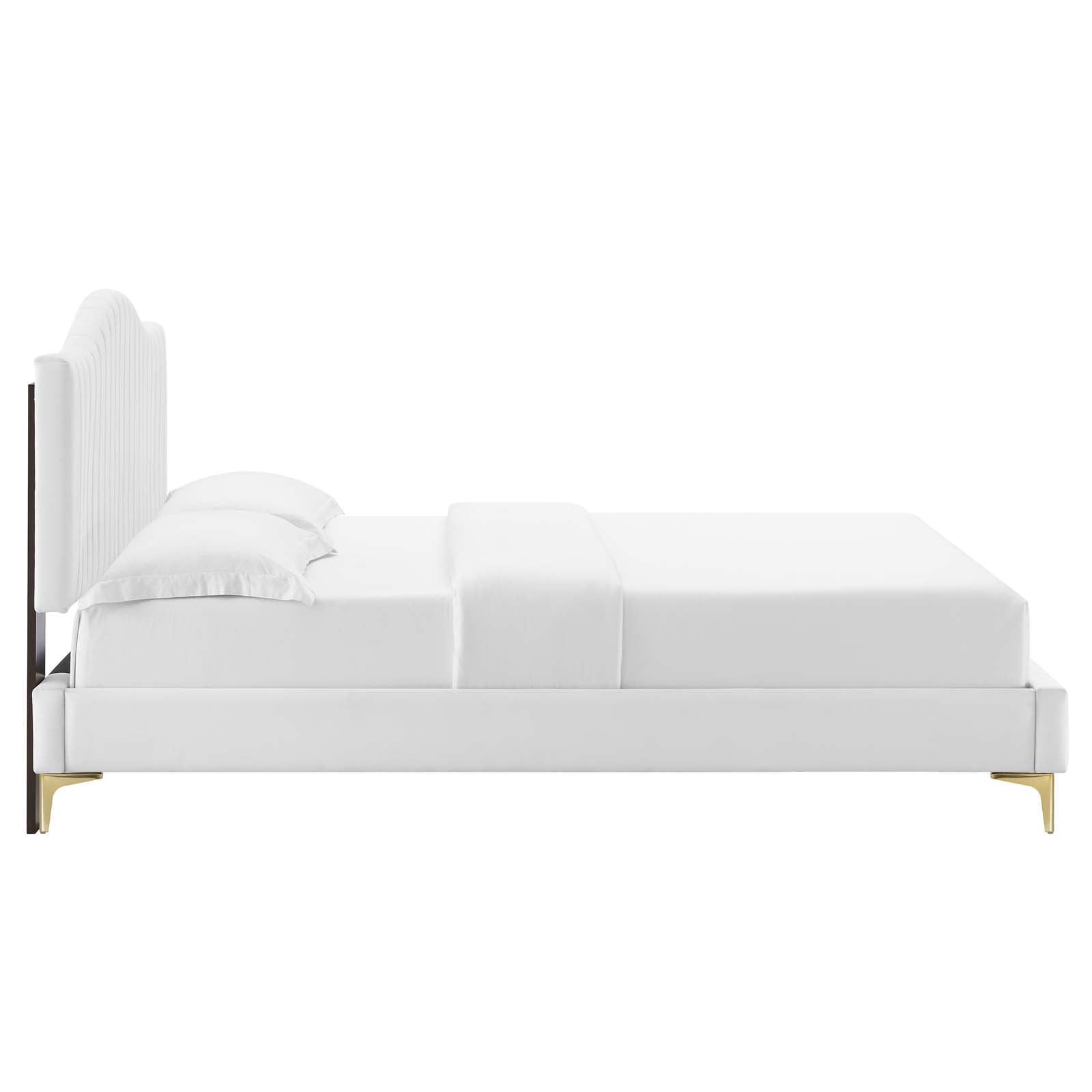 Modway Juniper Channel Tufted Performance Velvet Queen Platform Bed in White