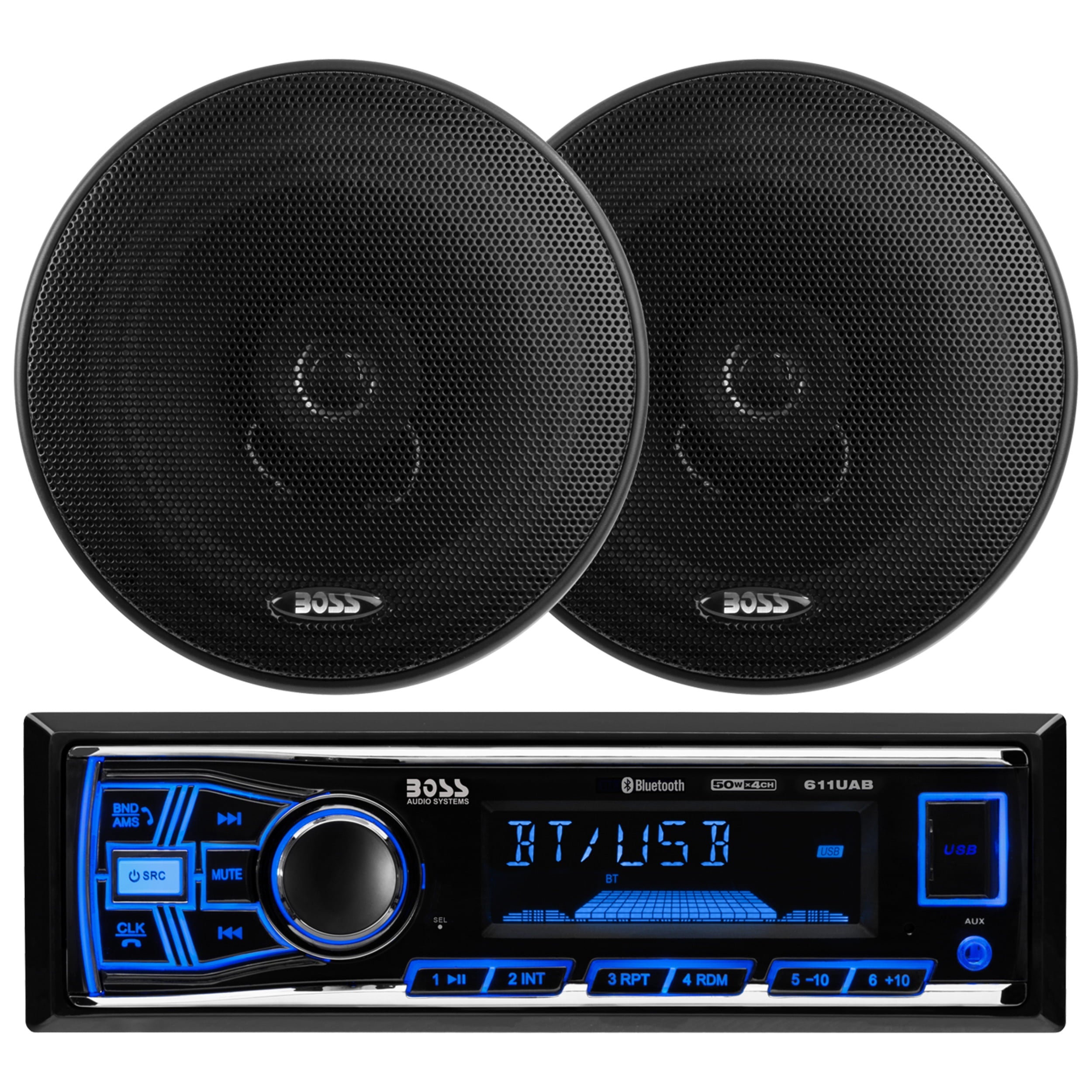 BOSS Audio Systems 638BCK Car Stereo Package with Single Din Stereo and Speakers