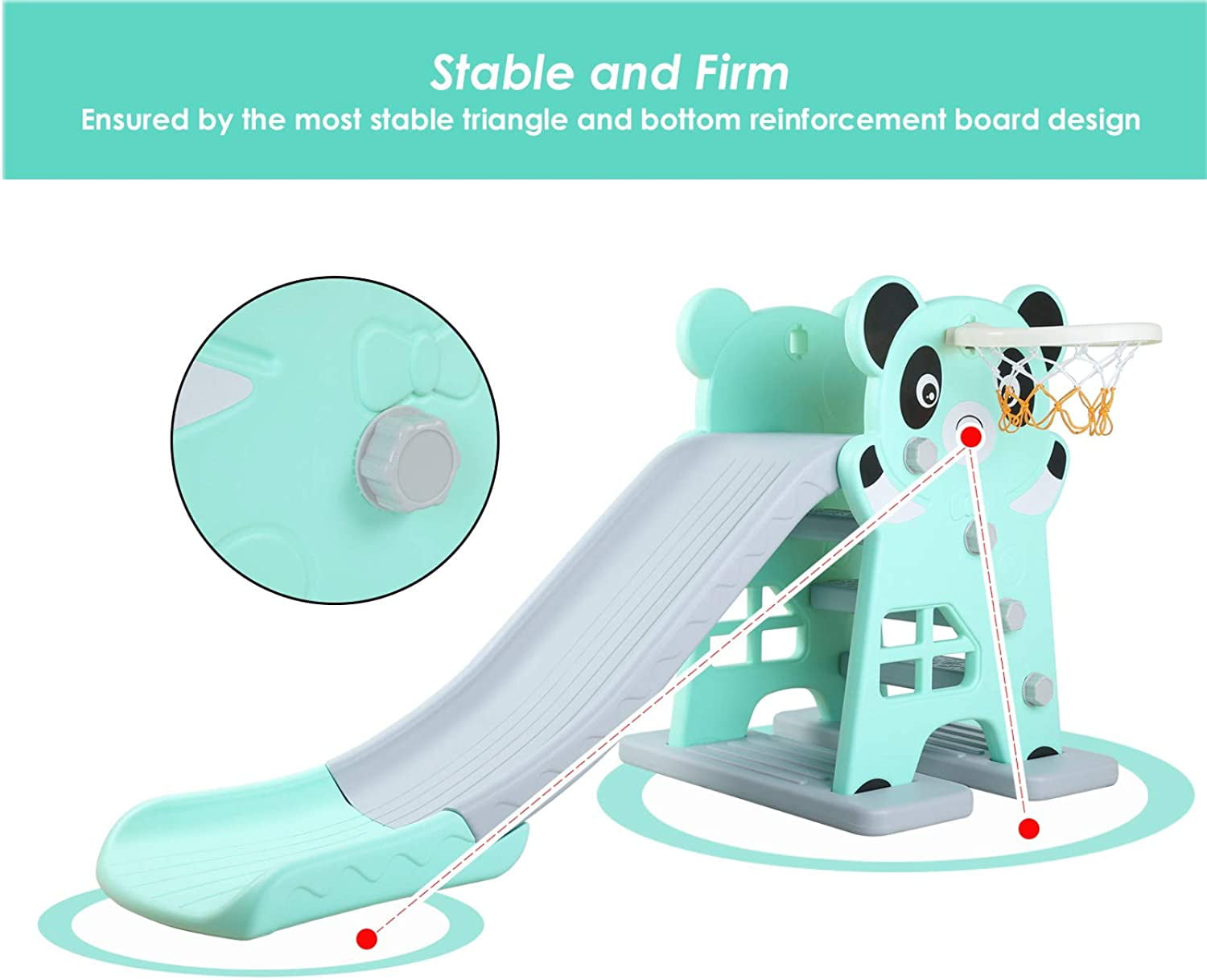 LAZY BUDDY Sturdy Kids Slide with Basketball Hoop & Ball, Toddler Slide Play Climber Outdoor Indoor Playground