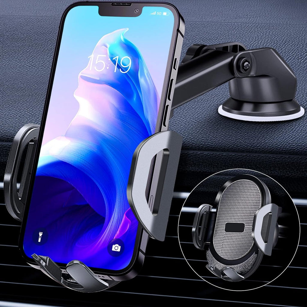Huryfox Car Phone Holder Universal Mobile Mount for Vehicle, Smartphone Stand on Dashboard, Windshield, Vent, Automobile Cradle Compatible with iPhone, Android Phone